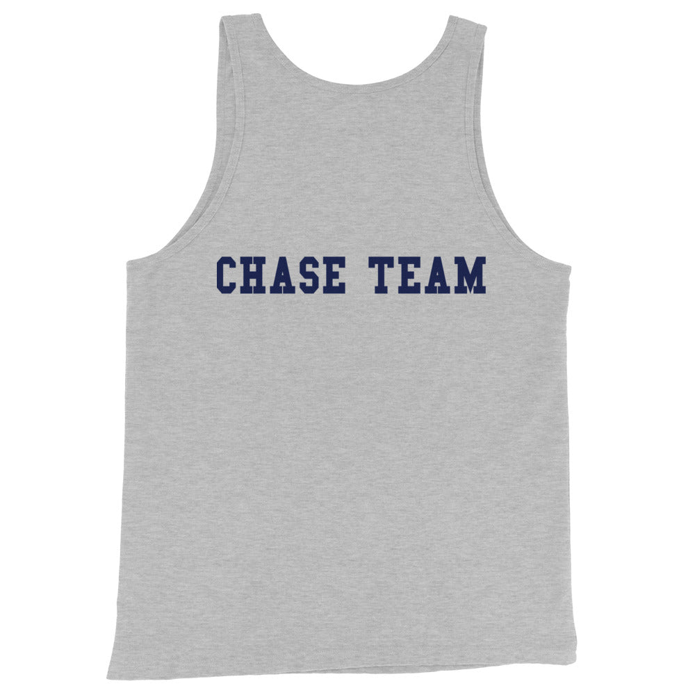 Gray tank top with 'CHASE TEAM' text on a white background
