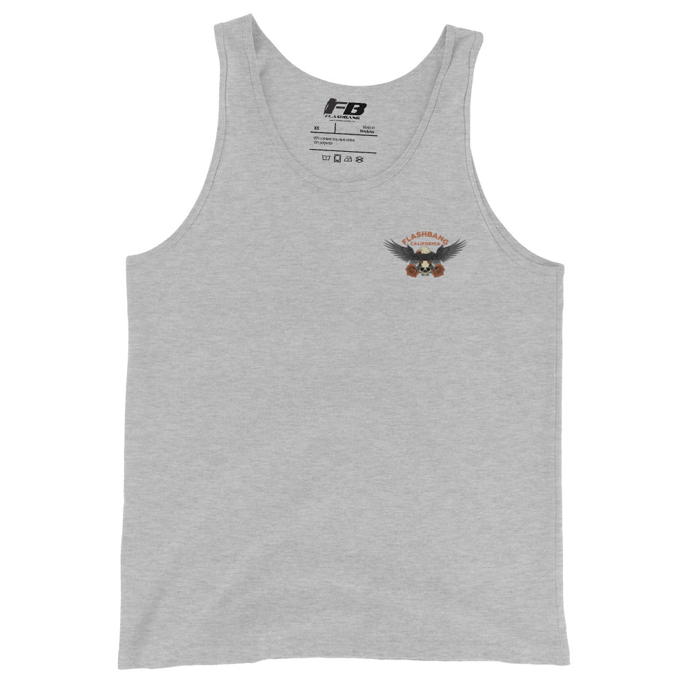 Gray tank top with a logo on a white background