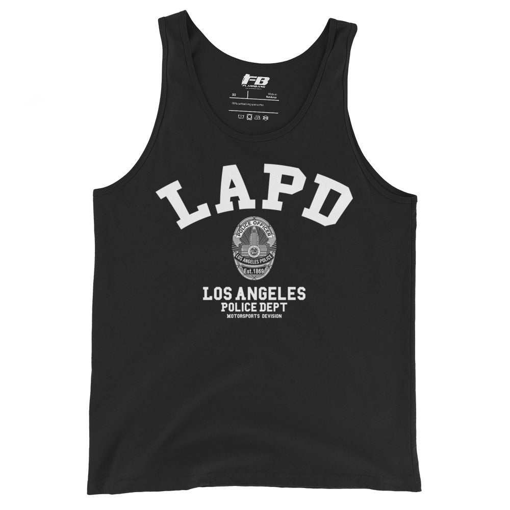 Black tank top with LAPD Los Angeles Police Dept logo on a white background
