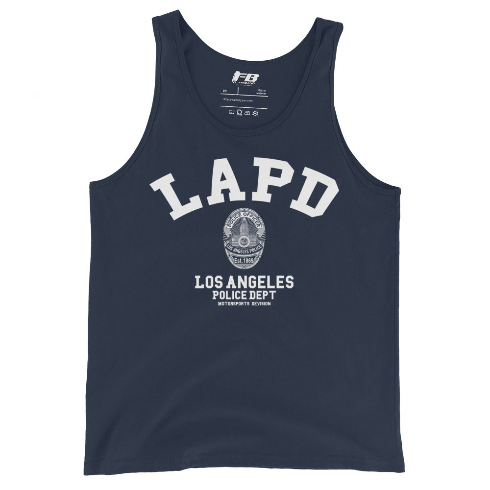 Navy tank top with LAPD Los Angeles Police Dept logo on a white background