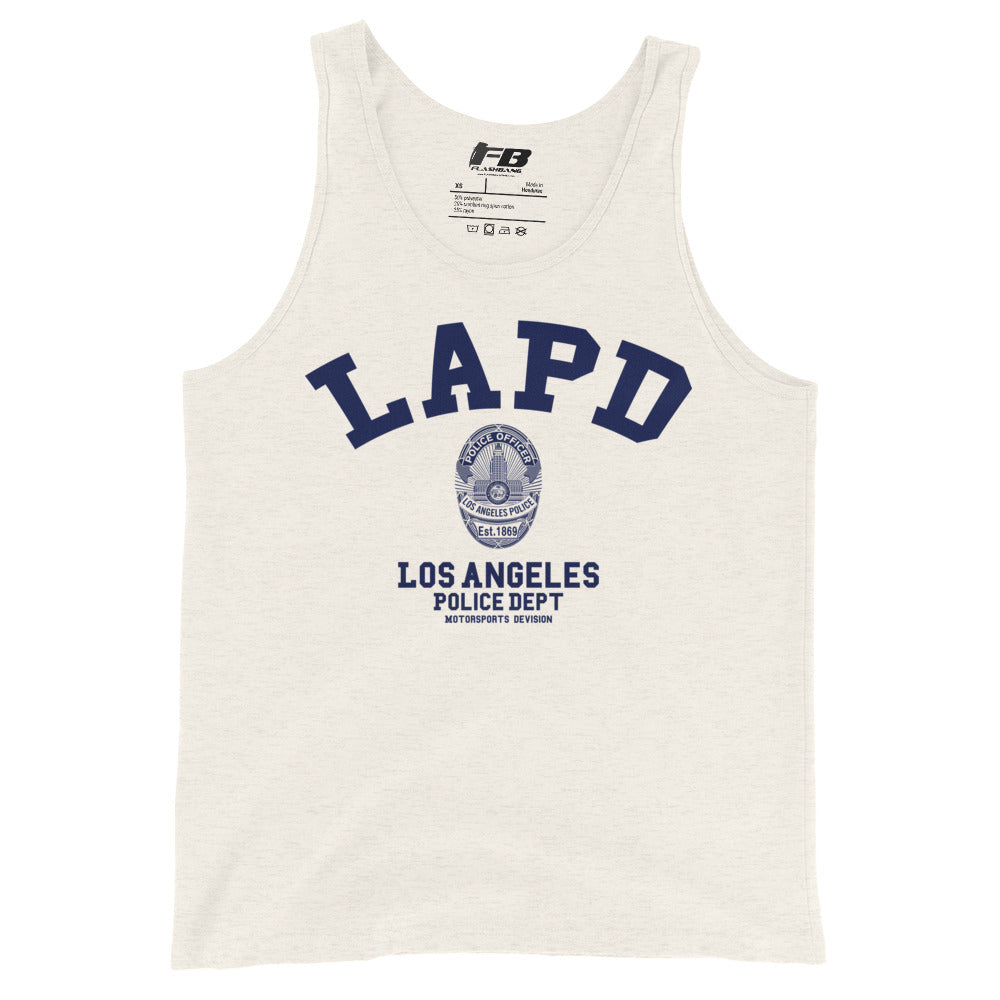 White tank top with LAPD Los Angeles Police Dept logo on a white background