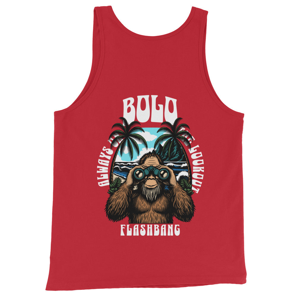 Red tank top with a graphic of a sloth and text on a white background