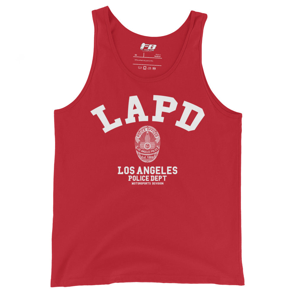 Red tank top with LAPD Los Angeles Police Dept logo on a white background