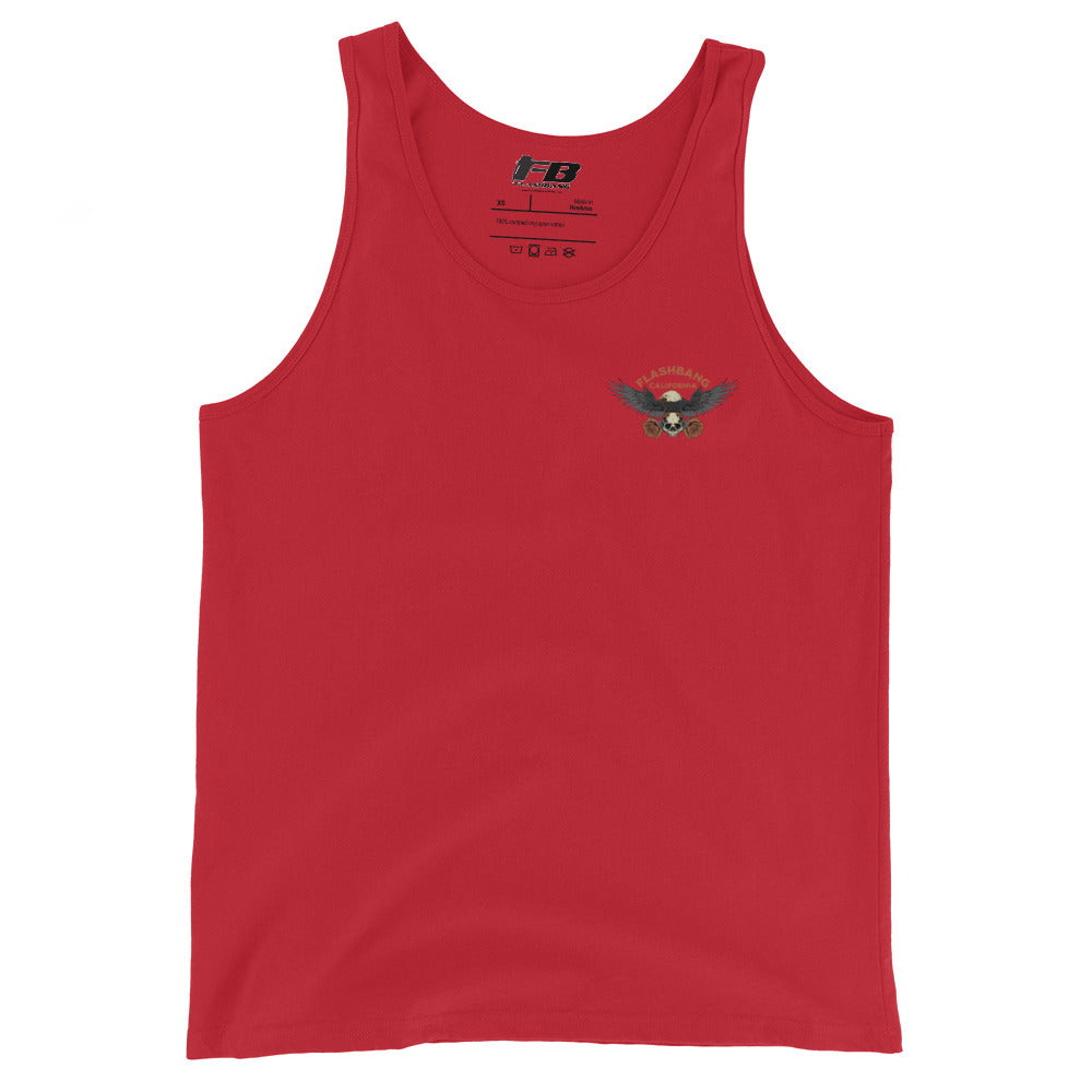 Red tank top with a logo on a white background