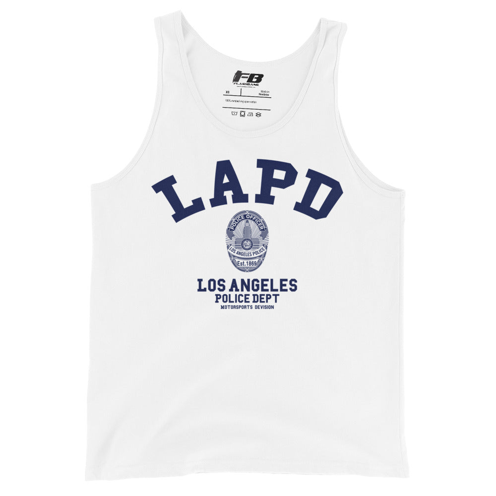 White tank top with LAPD Los Angeles Police Dept logo on a white background