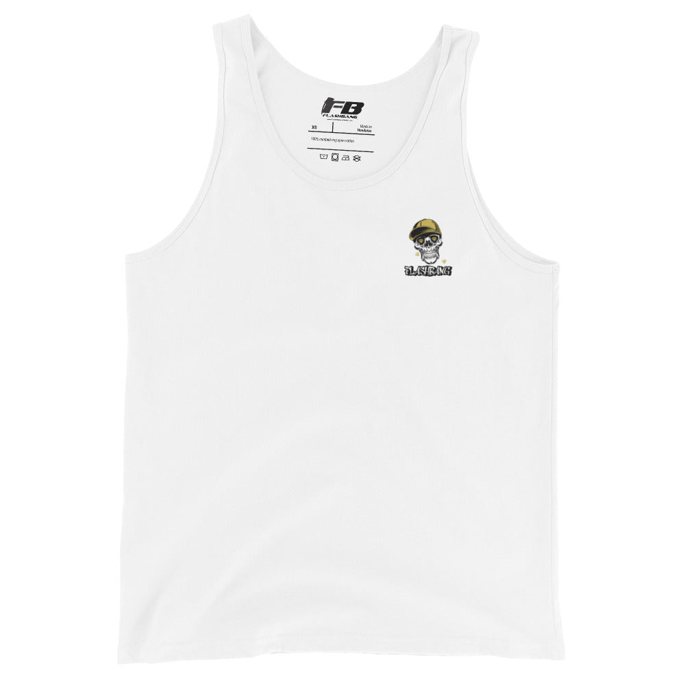 White tank top with a logo on a white background