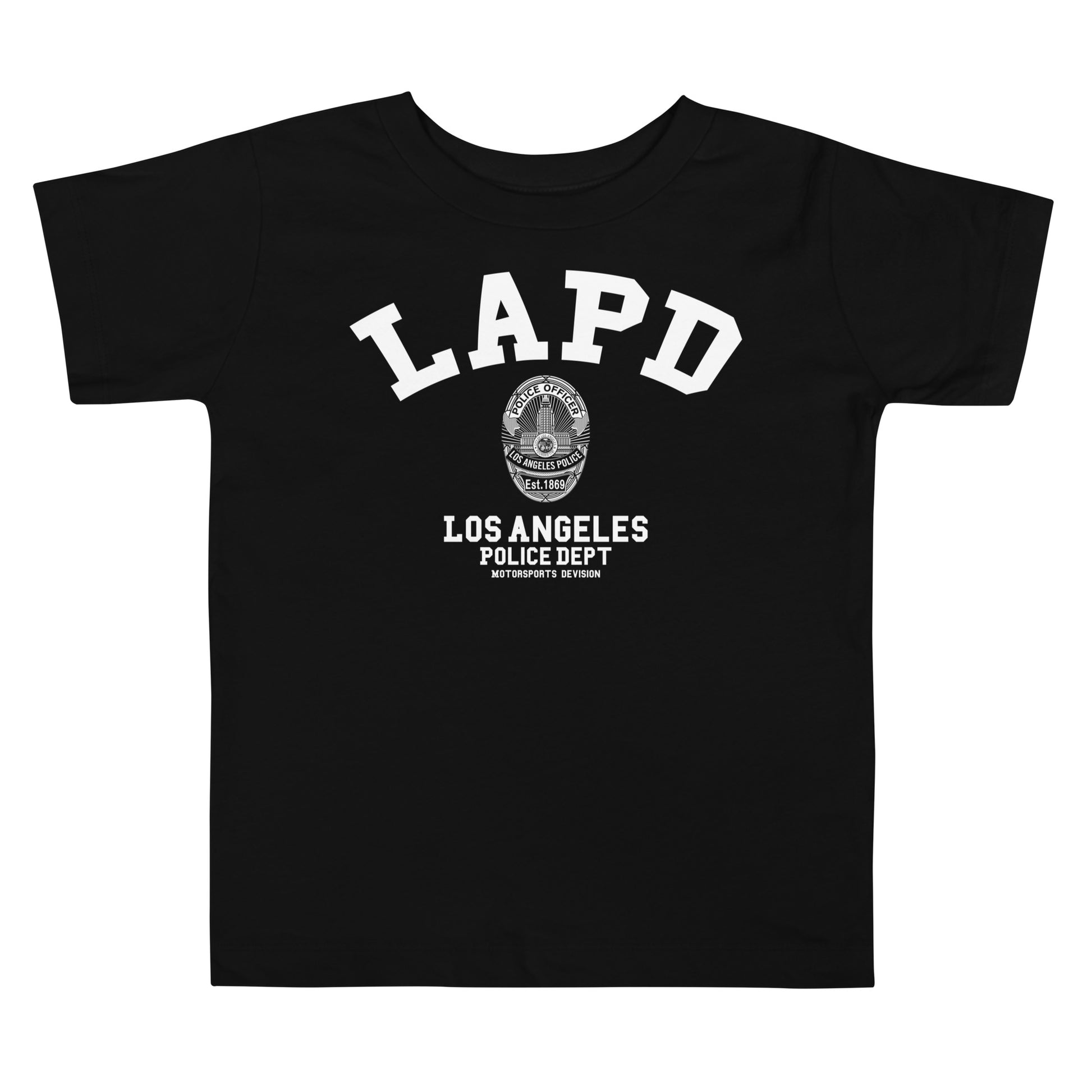 Black t-shirt with LAPD Los Angeles Police Dept logo on a white background