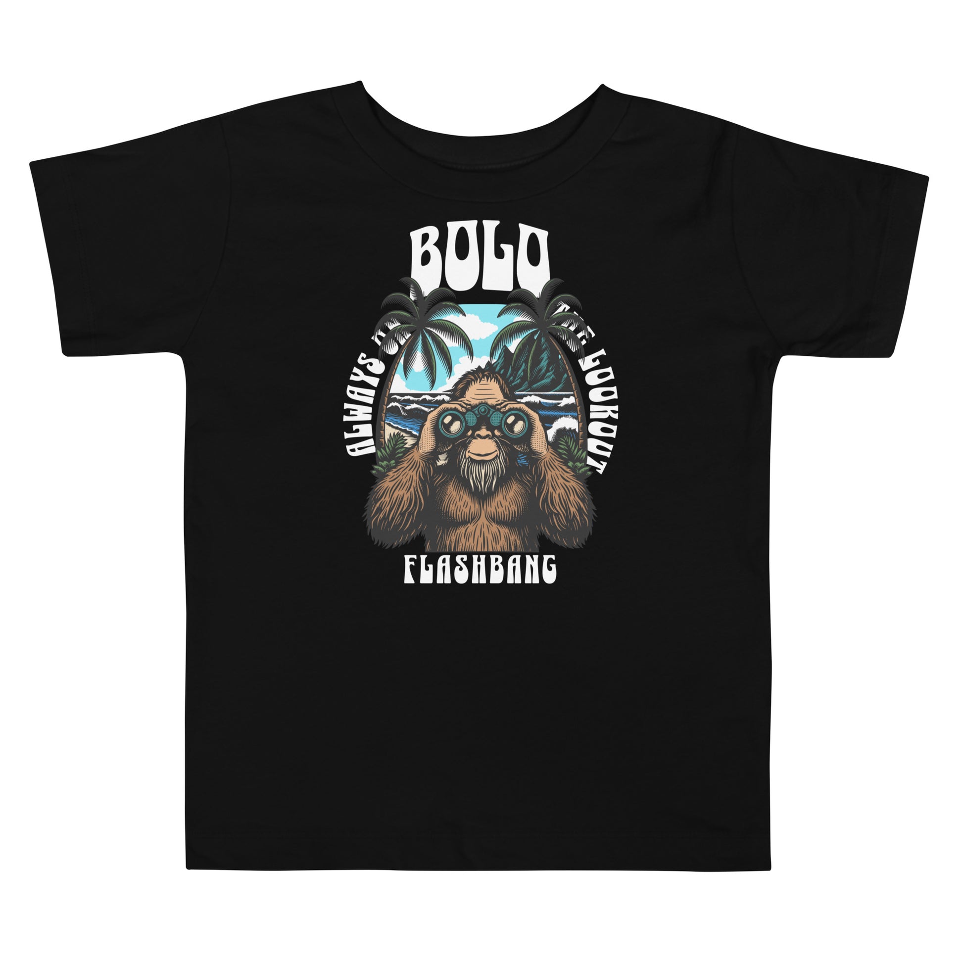 Black t-shirt with a graphic design featuring a bear and text on a white background