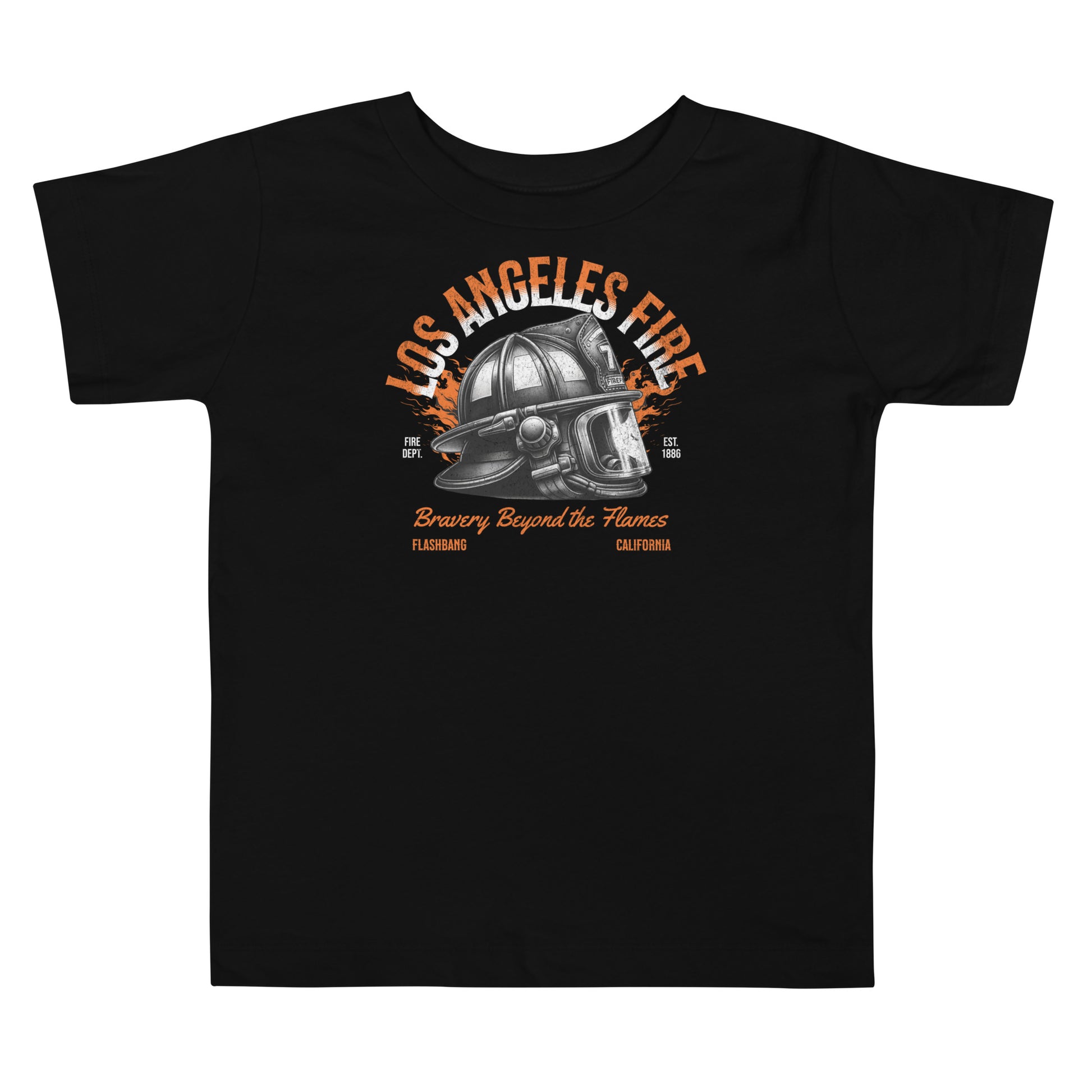Black t-shirt with 'Los Angeles Fire' graphic design featuring a fire helmet.