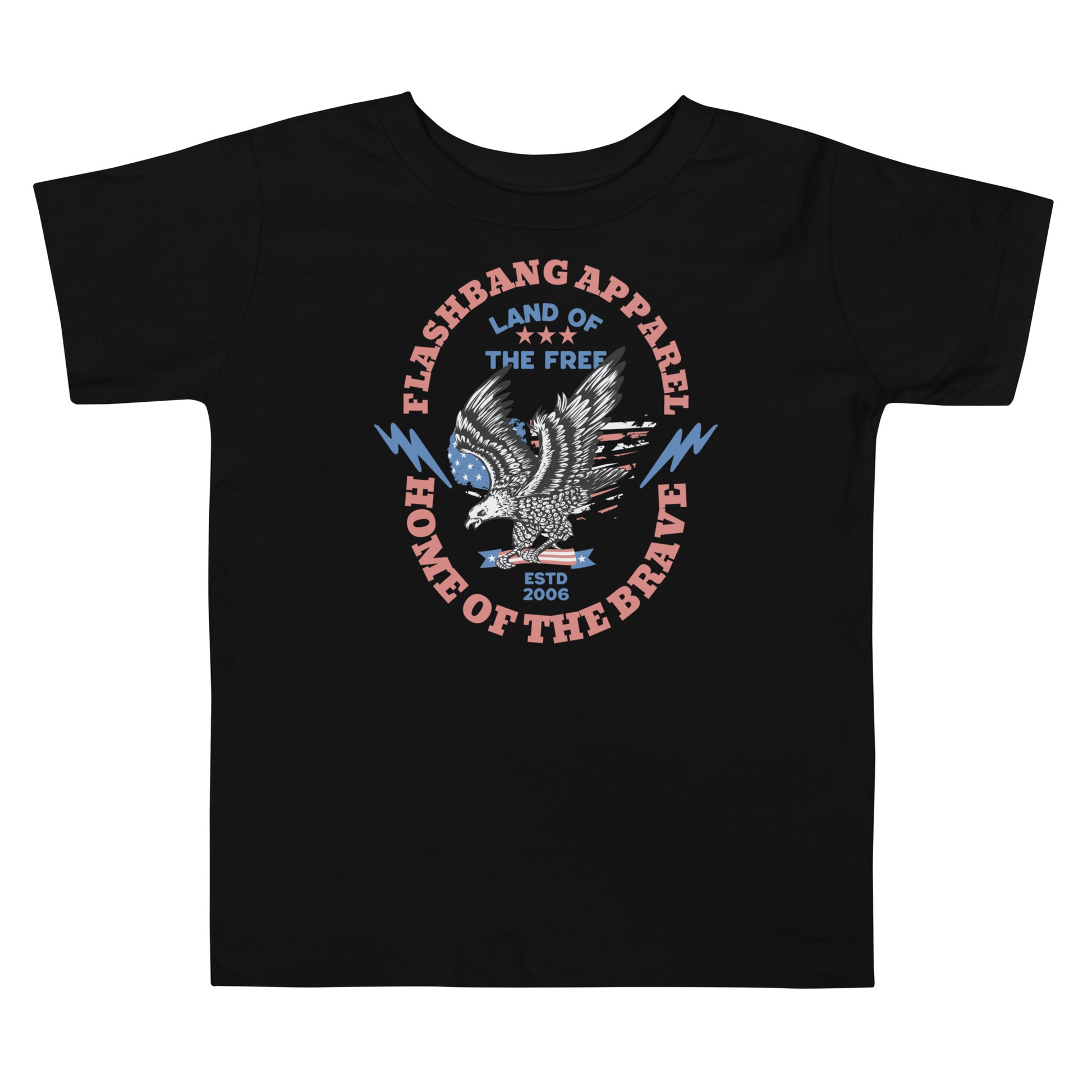 Black t-shirt with an eagle graphic and text on a white background