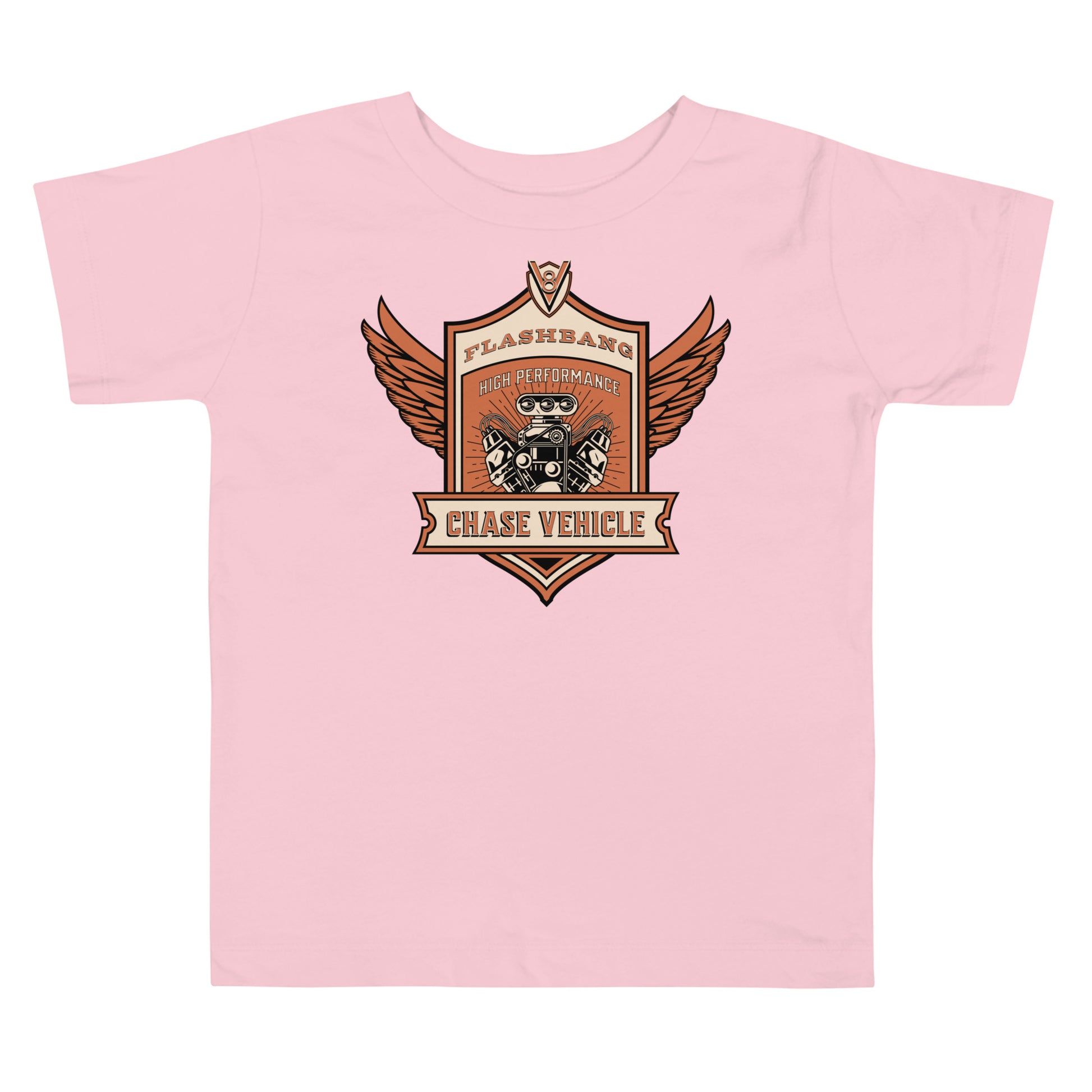 Pink t-shirt with a graphic design on a white background