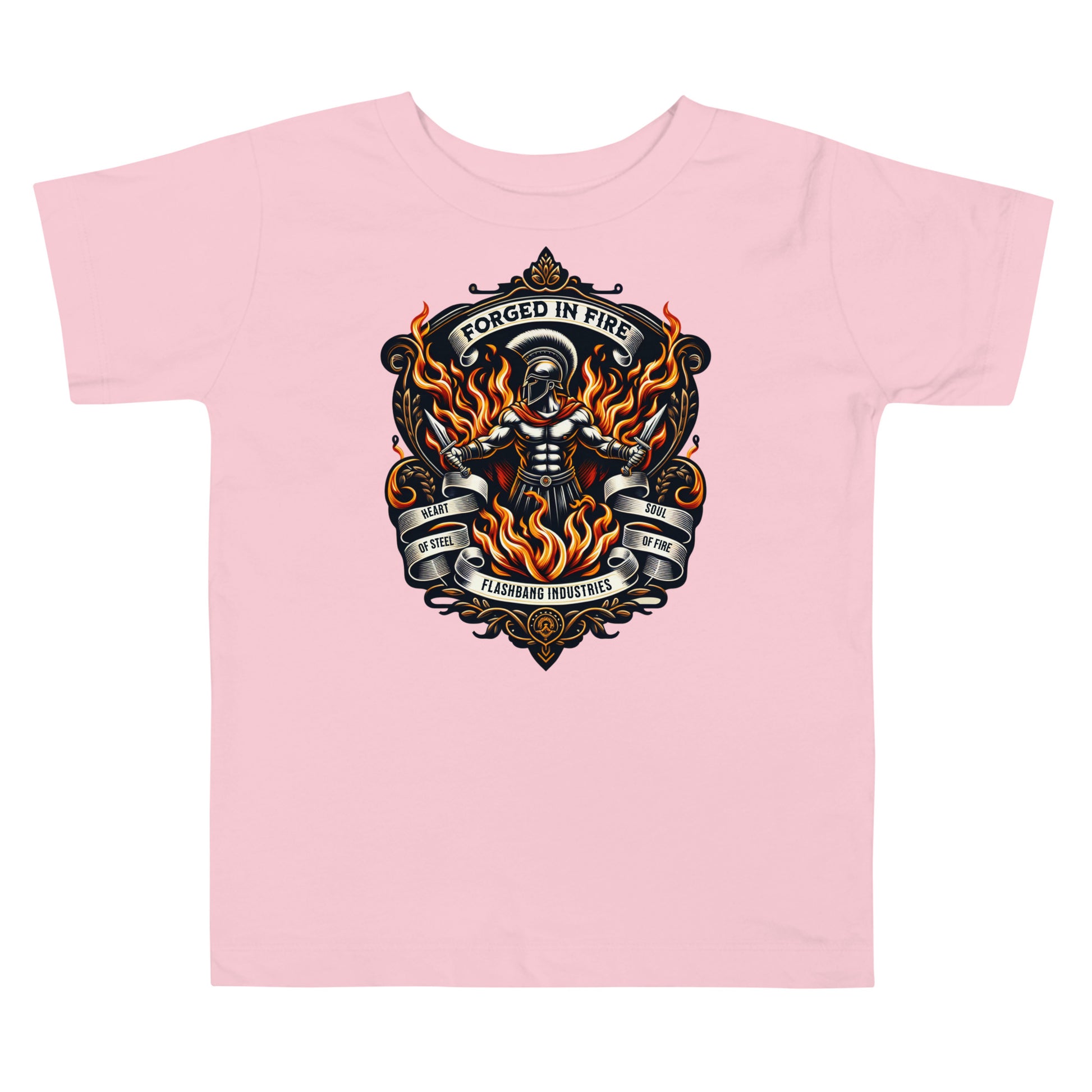 Pink t-shirt with a graphic design on a white background