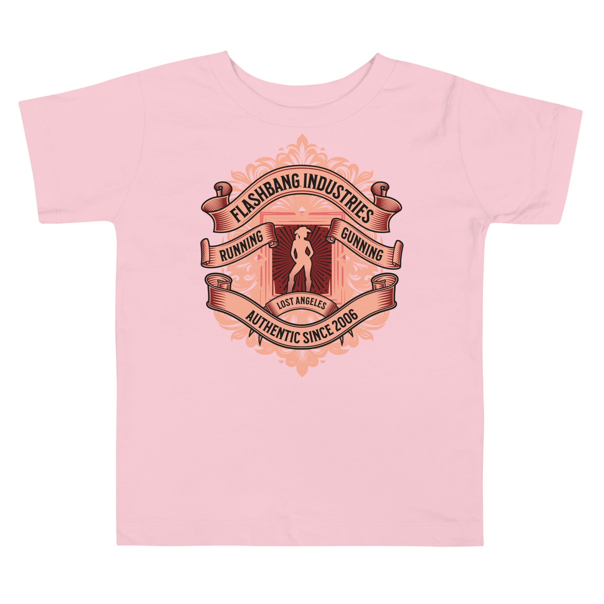 Pink t-shirt with a graphic design on a white background