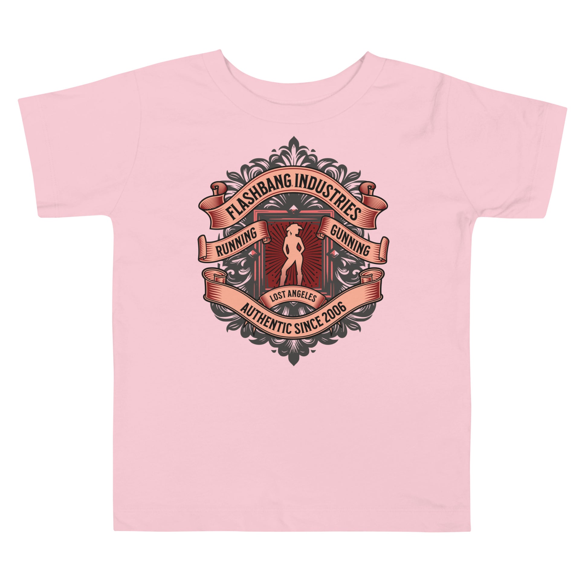 Pink t-shirt with a graphic design on a white background