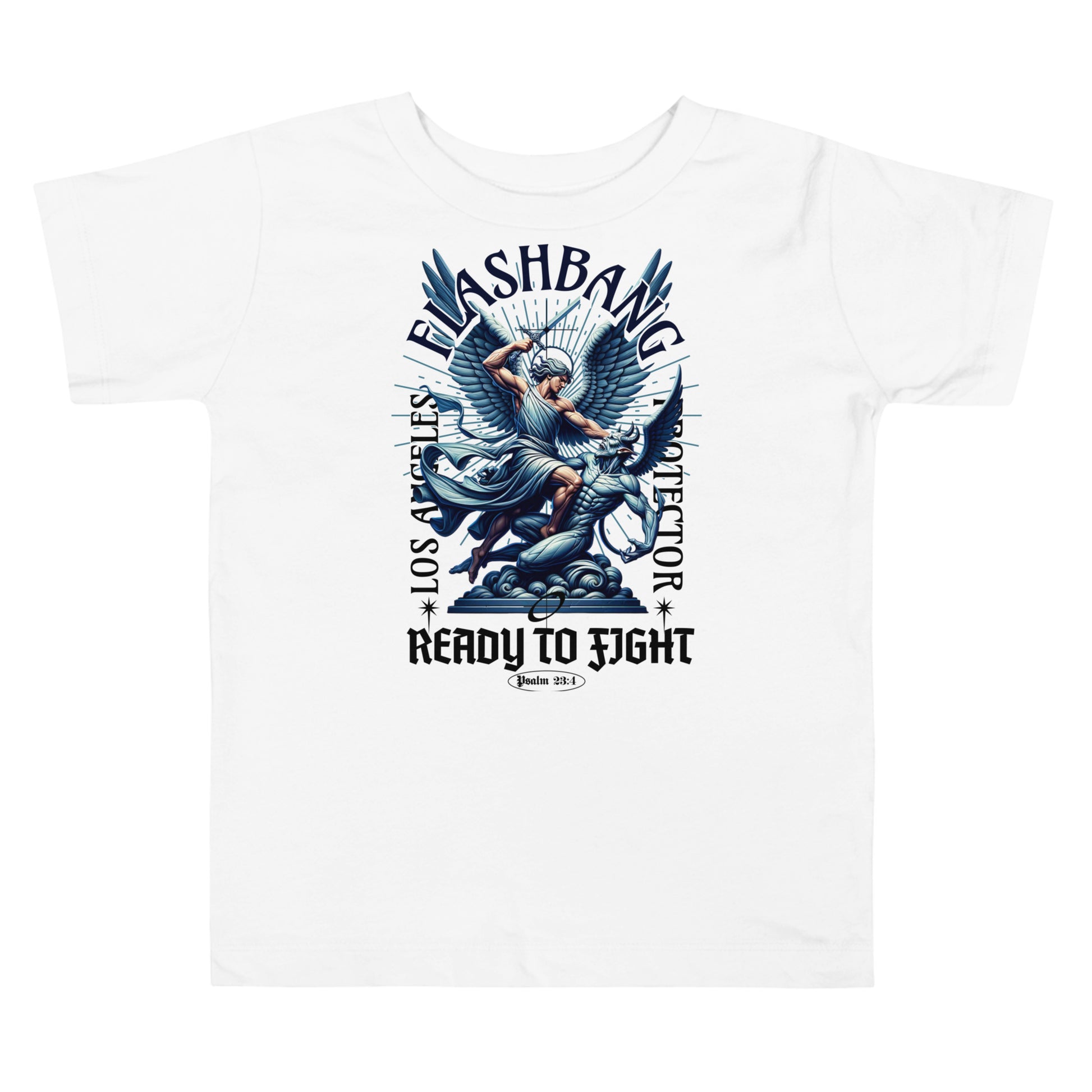 White t-shirt with graphic design and text on a white background