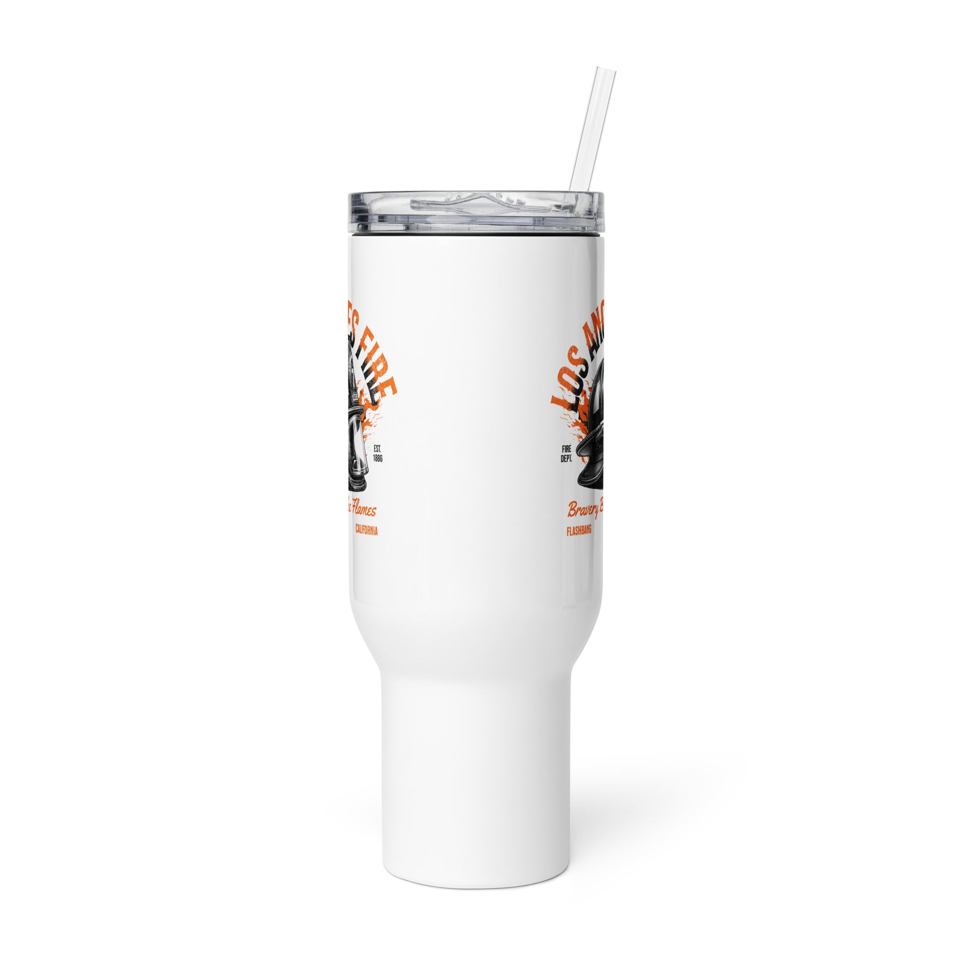 White tumbler with a straw on a white background