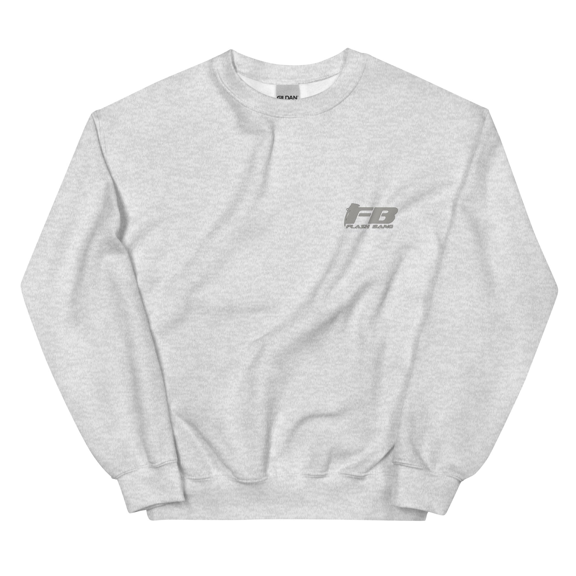 Gray sweatshirt with a logo on a white background