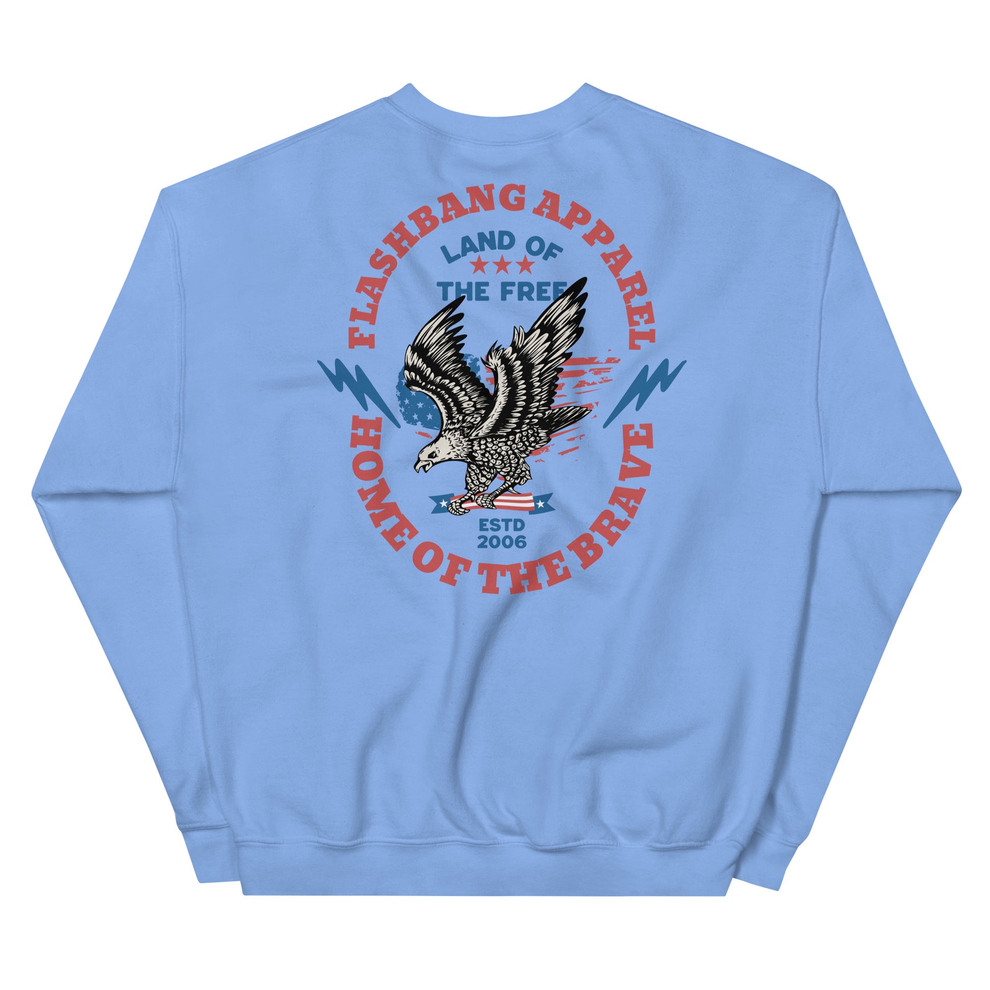 Light blue sweatshirt with an eagle graphic and text on a white background