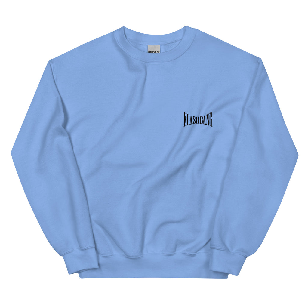 Light blue sweatshirt with 'FLASHBANG' logo on a white background