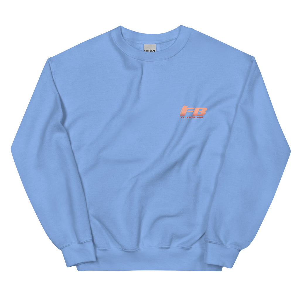 Light blue sweatshirt with a logo on the chest against a white background