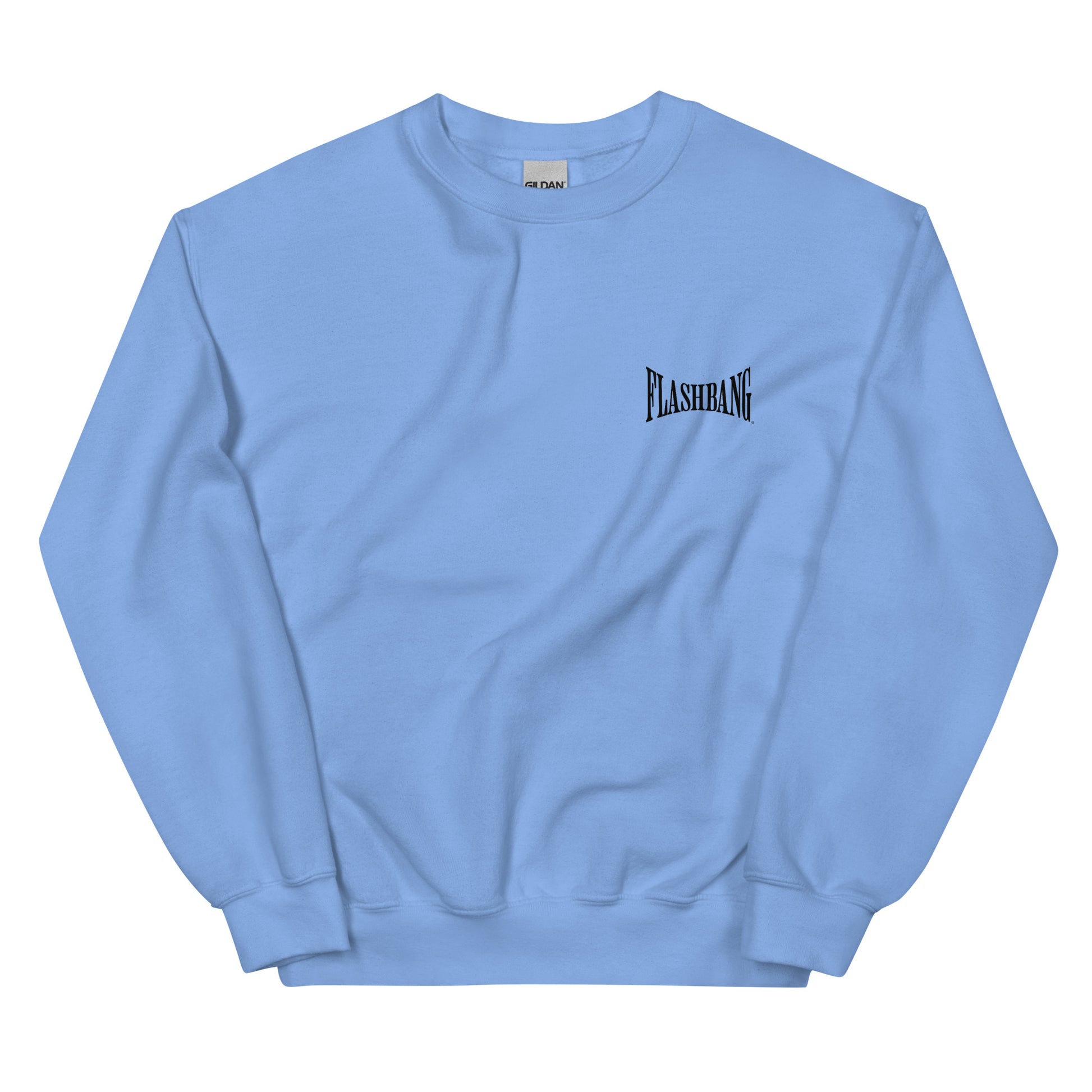 Light blue sweatshirt with 'FLASHBANG' logo on a white background
