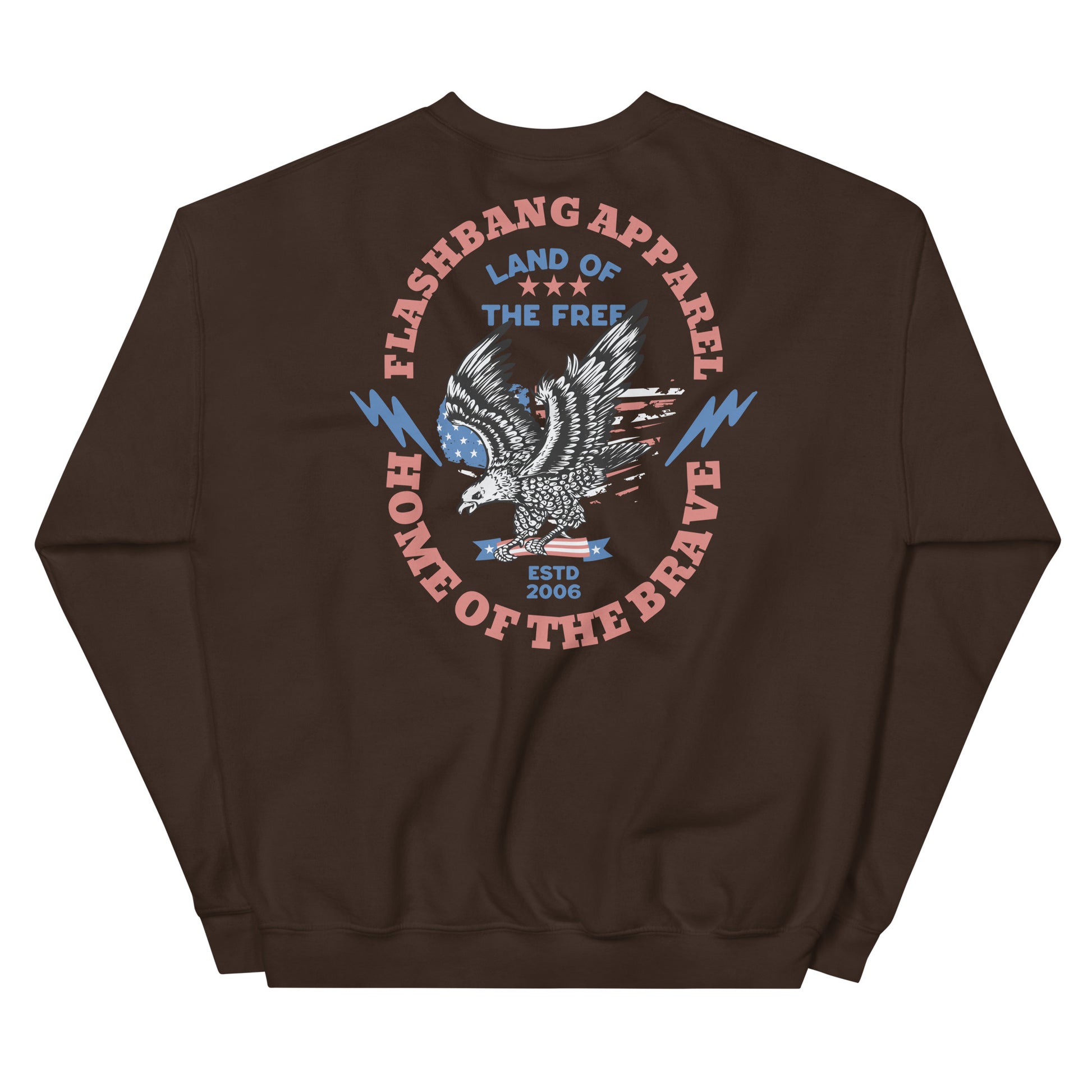 Brown sweatshirt with an eagle design and text on a white background