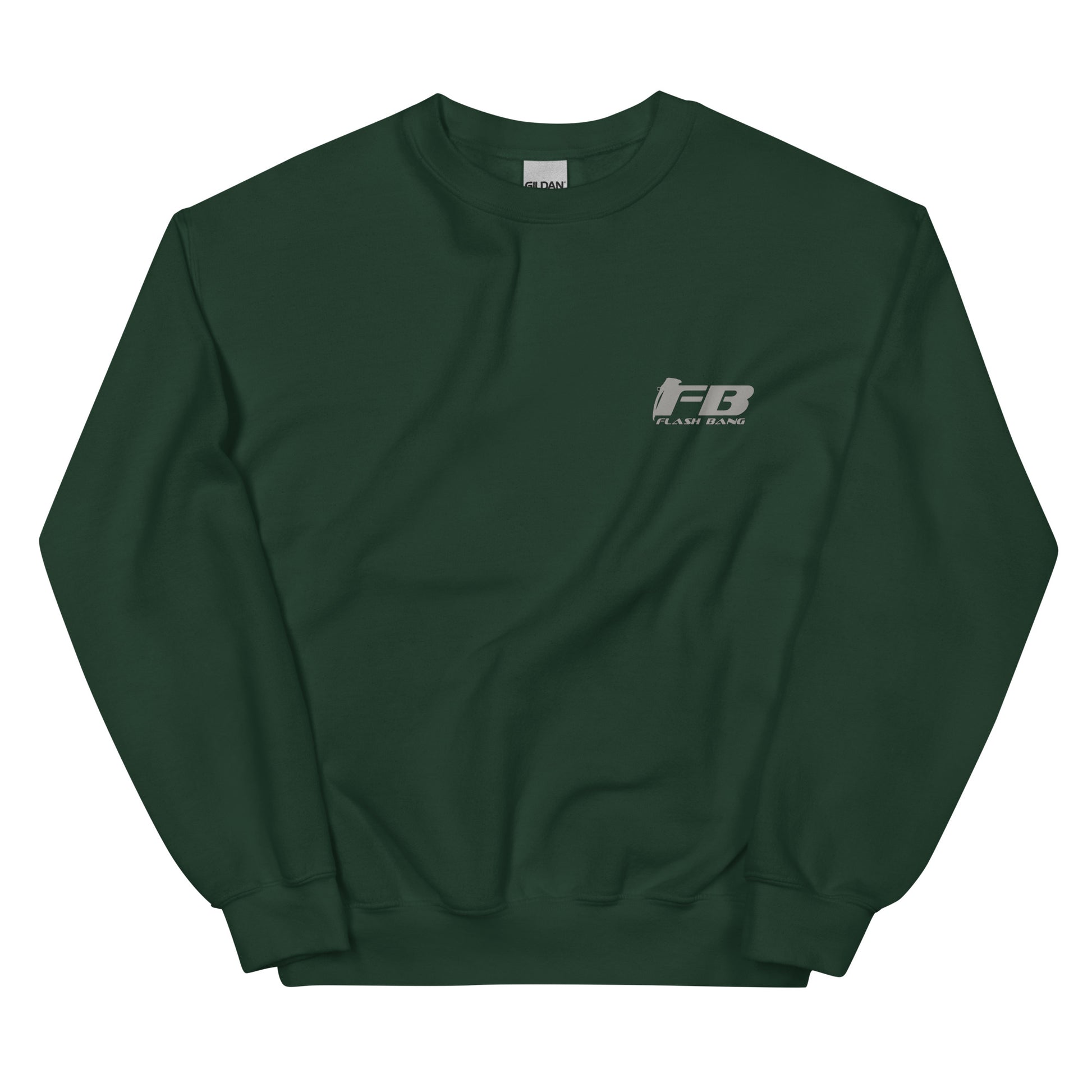 Green sweatshirt with a logo on the chest against a white background