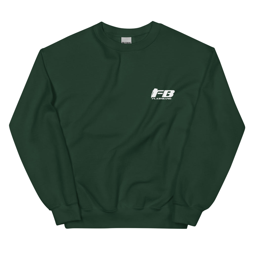 Green sweatshirt with a logo on a white background