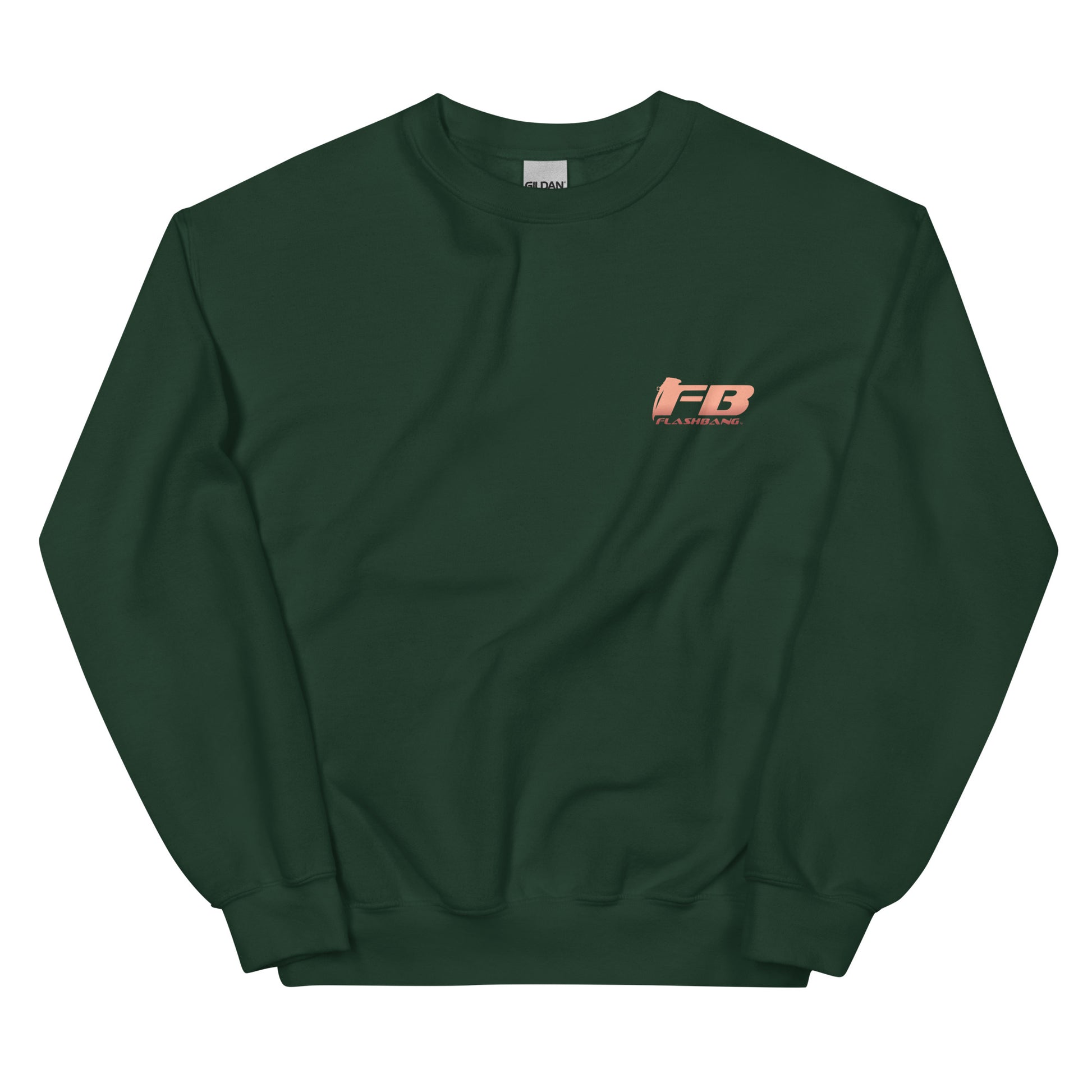 Green sweatshirt with a logo on the chest against a white background