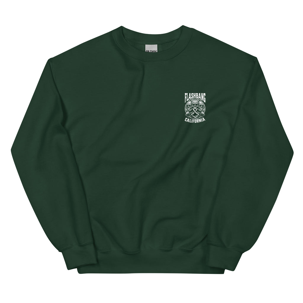 Green sweatshirt with a logo on the chest against a white background