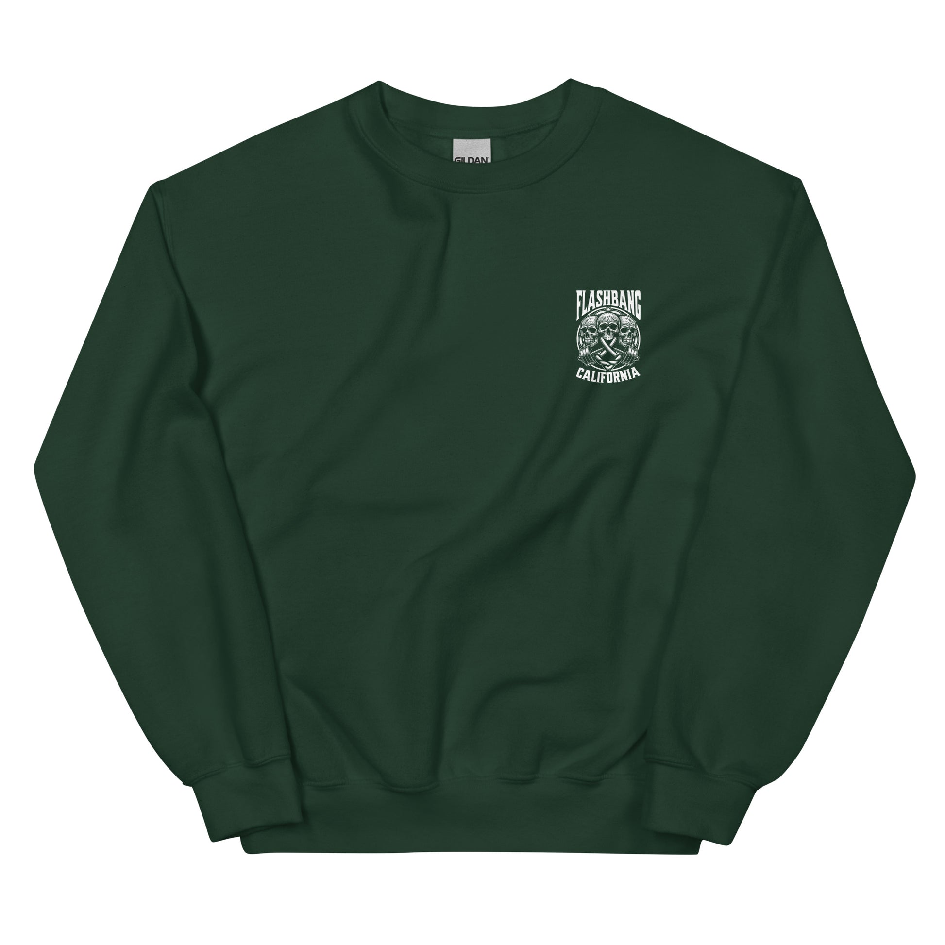 Green sweatshirt with a logo on the chest against a white background