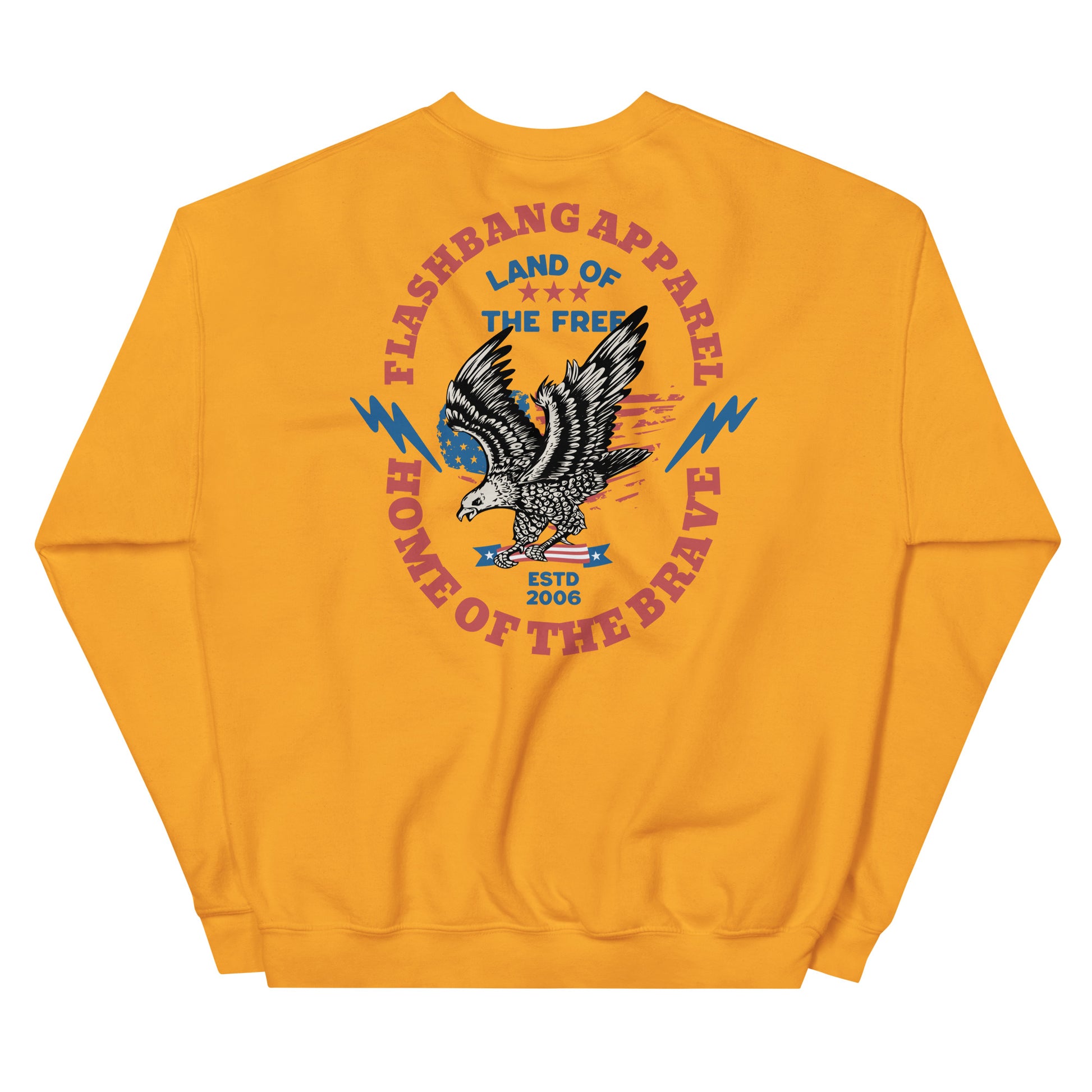 Yellow sweatshirt with an eagle graphic and text on a white background