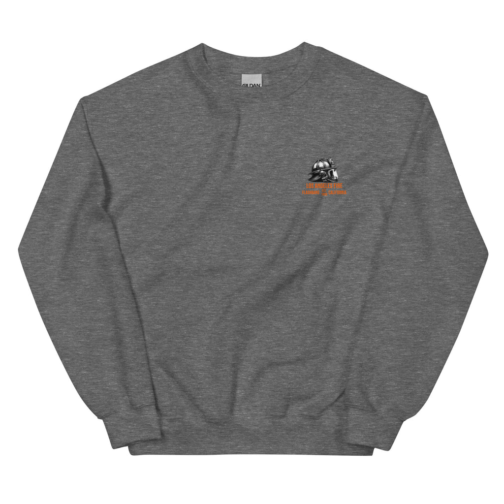 Gray sweatshirt with a small logo on the chest against a white background