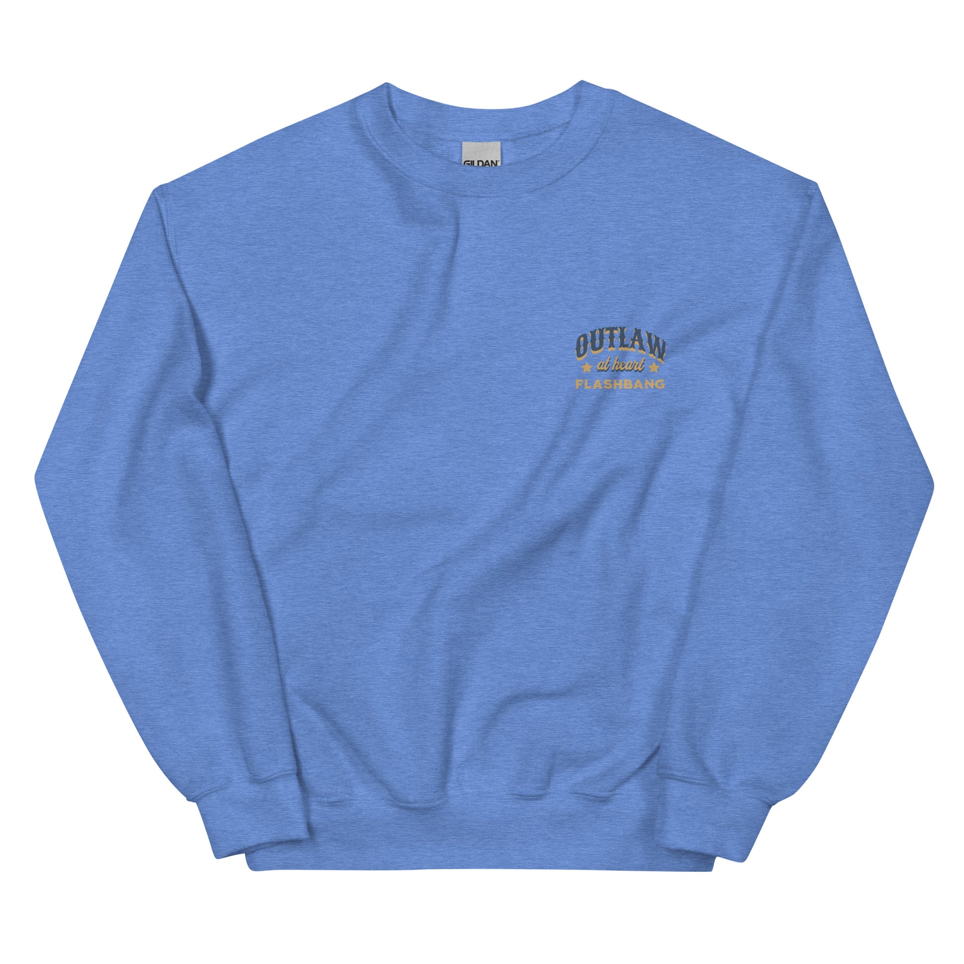 Blue sweatshirt with text on a white background