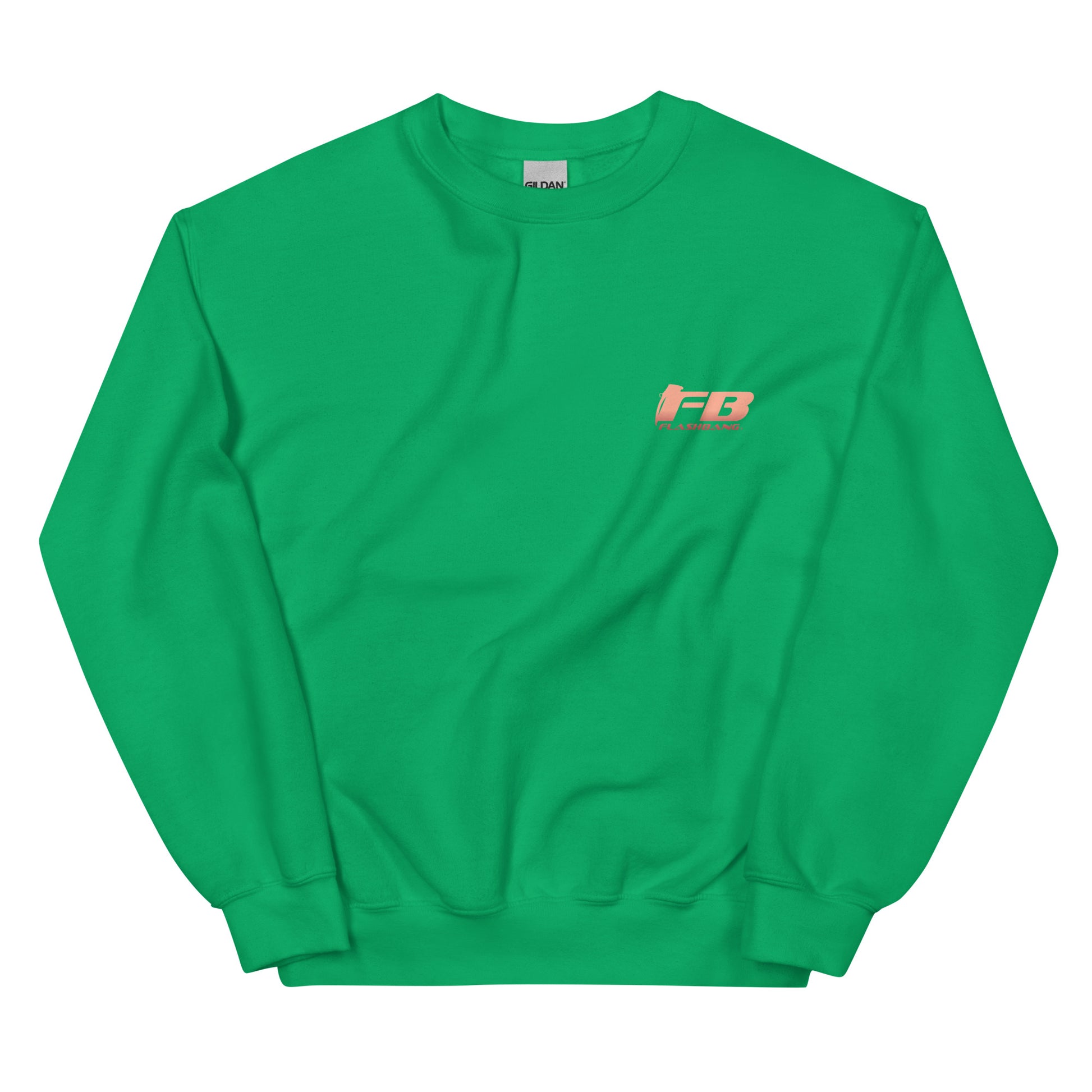 Green sweatshirt with a logo on a white background