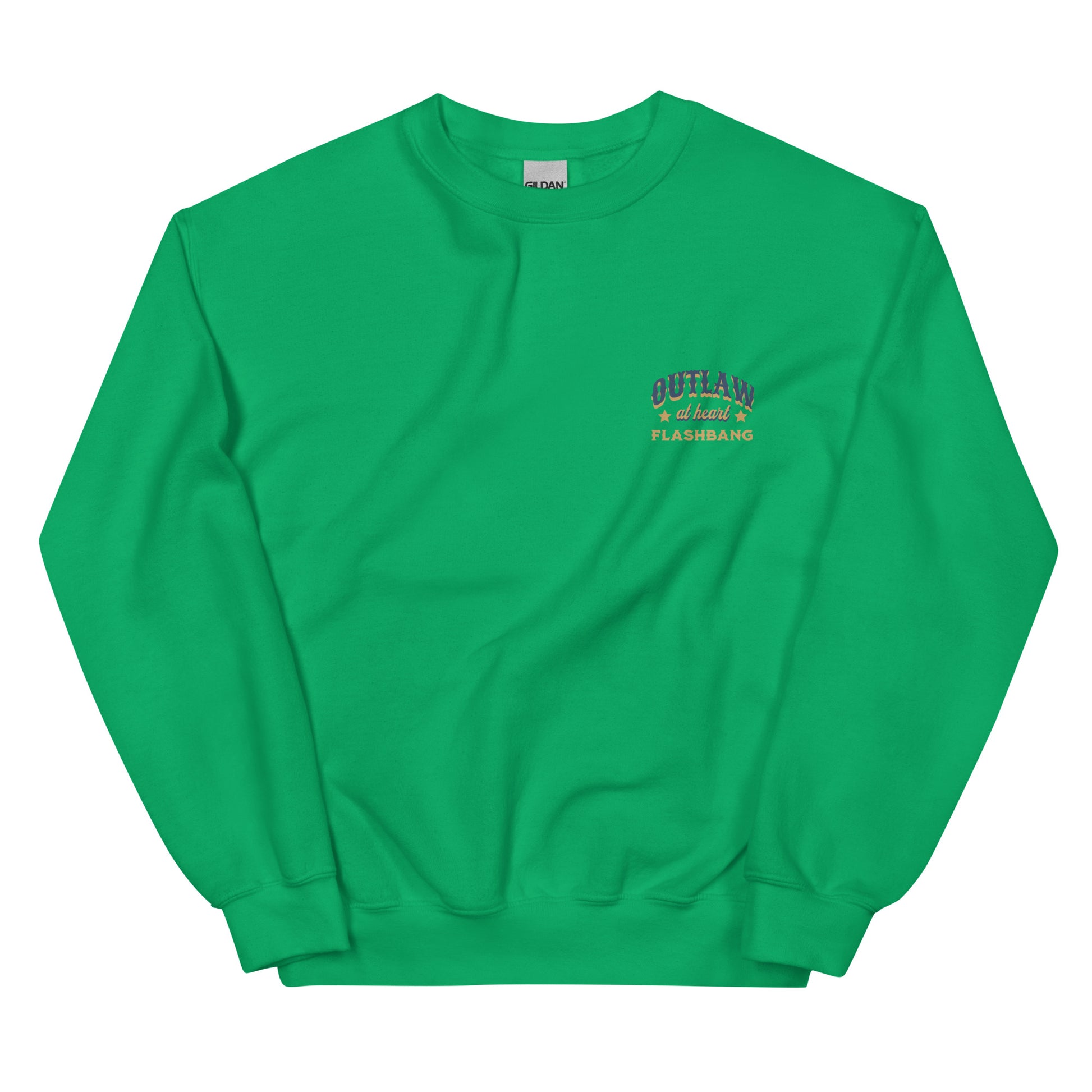 Green sweatshirt with text on a white background