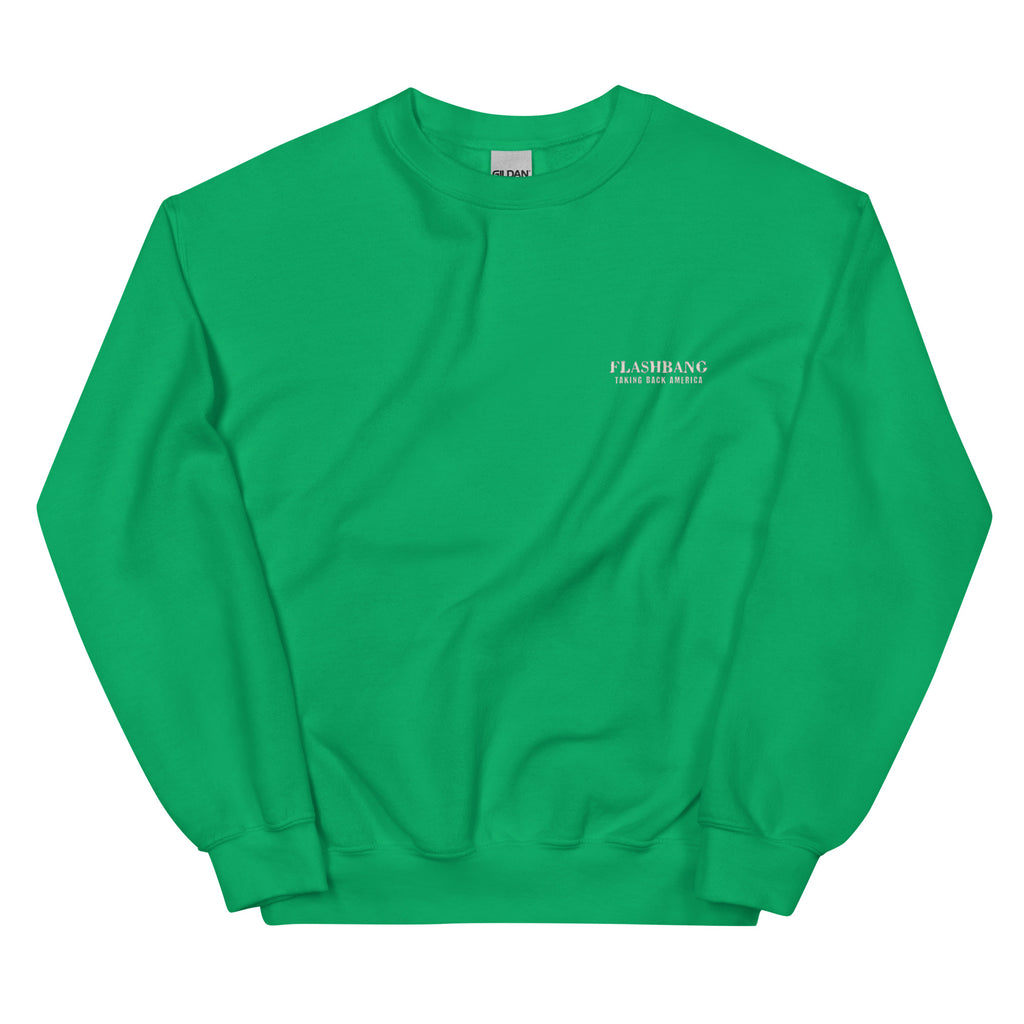 Green sweatshirt with a brand logo on a white background