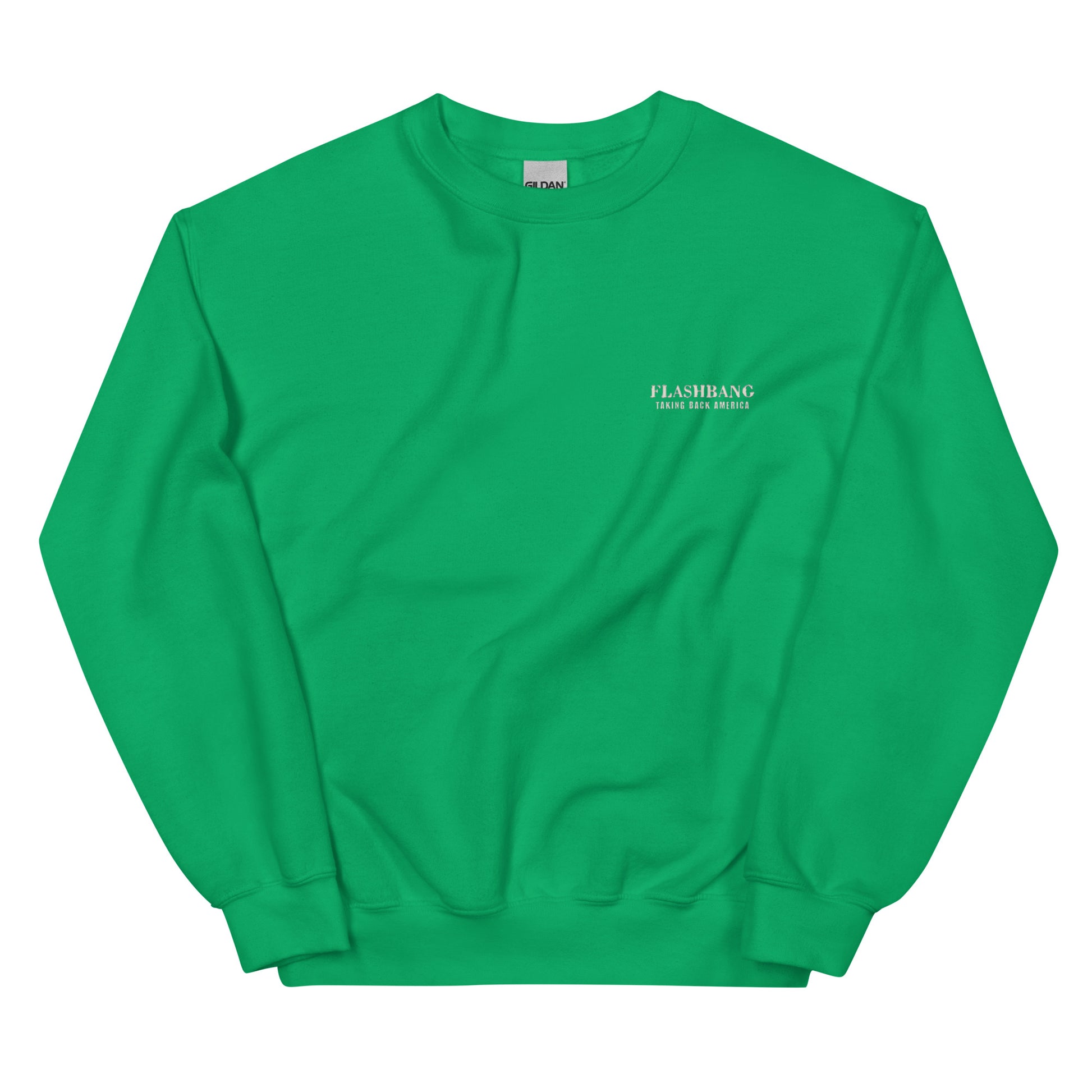 Green sweatshirt with a brand logo on a white background