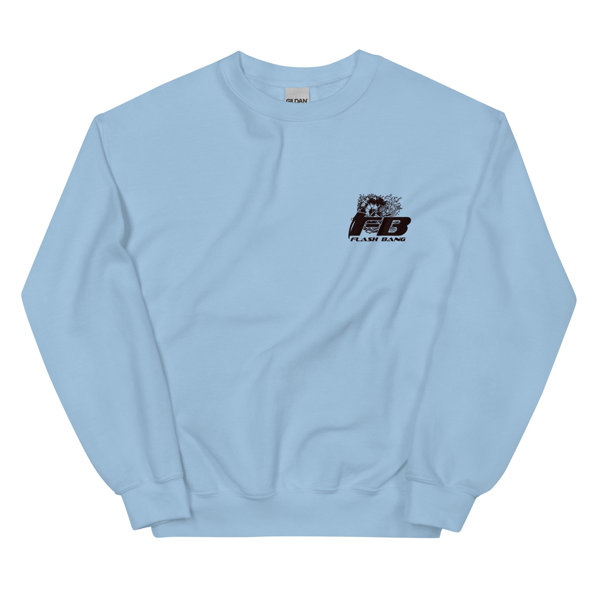 Light blue sweatshirt with a logo on the chest against a white background