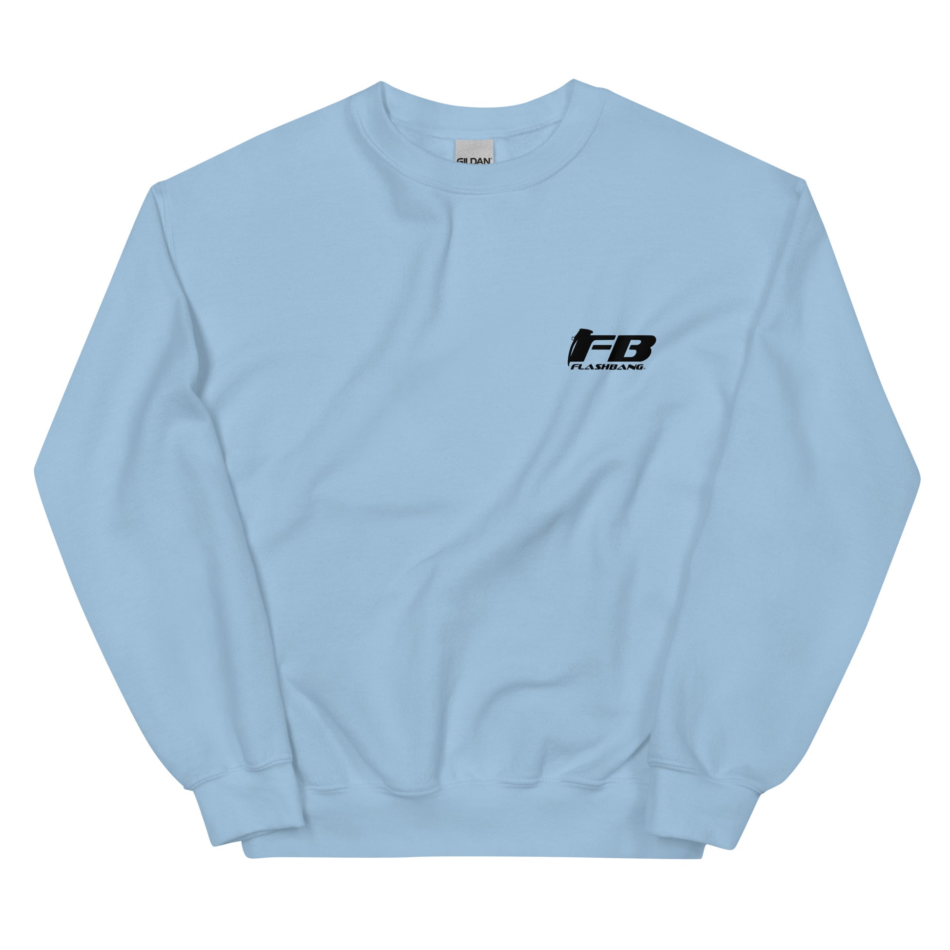 Light blue sweatshirt with a logo on the chest against a white background