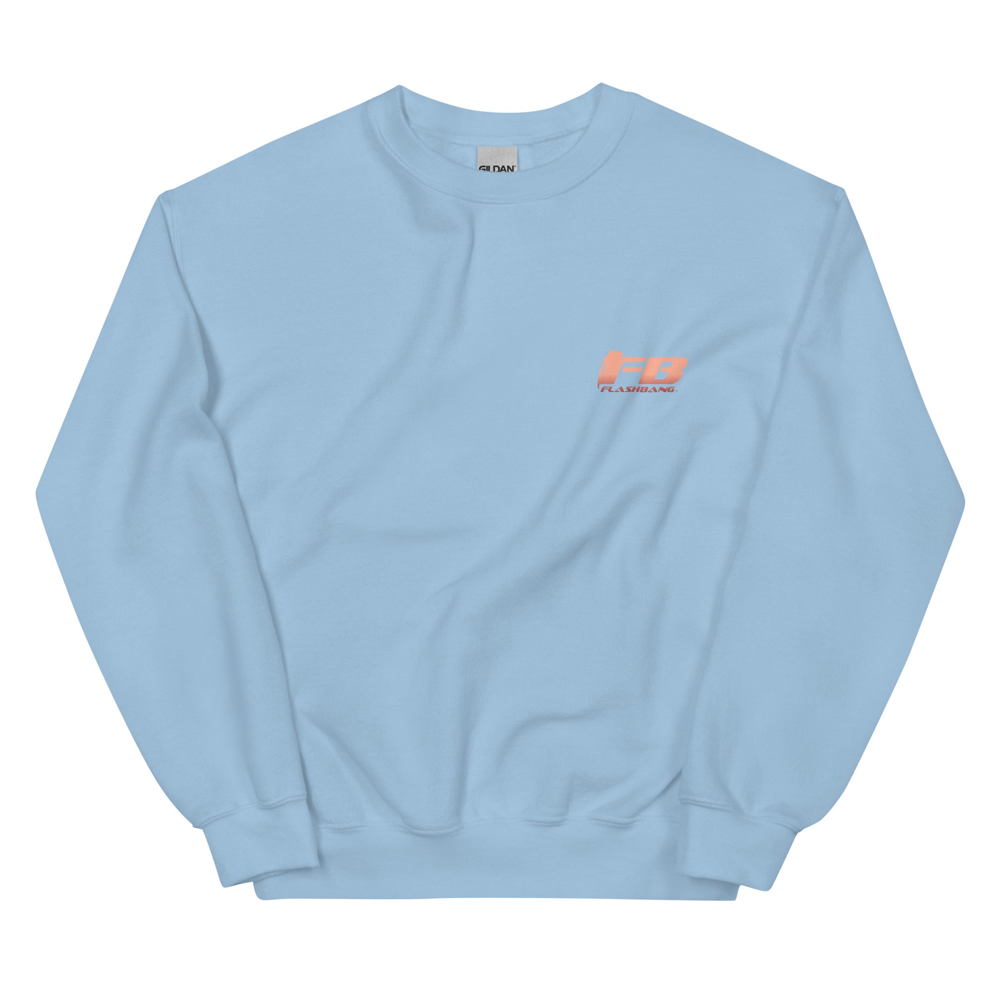 Light blue sweatshirt with a logo on the chest against a white background