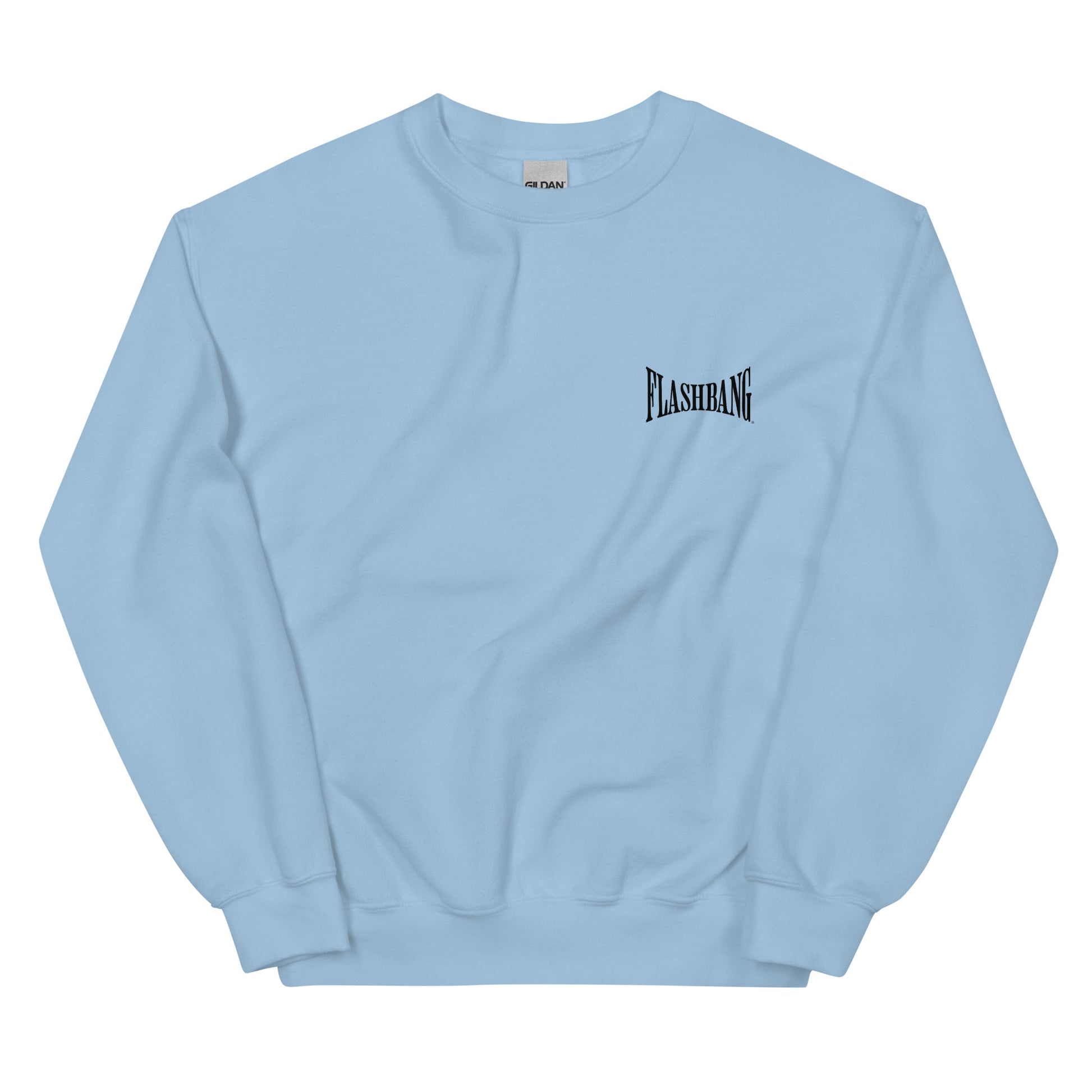 Light blue sweatshirt with 'FLASHBANG' logo on a white background