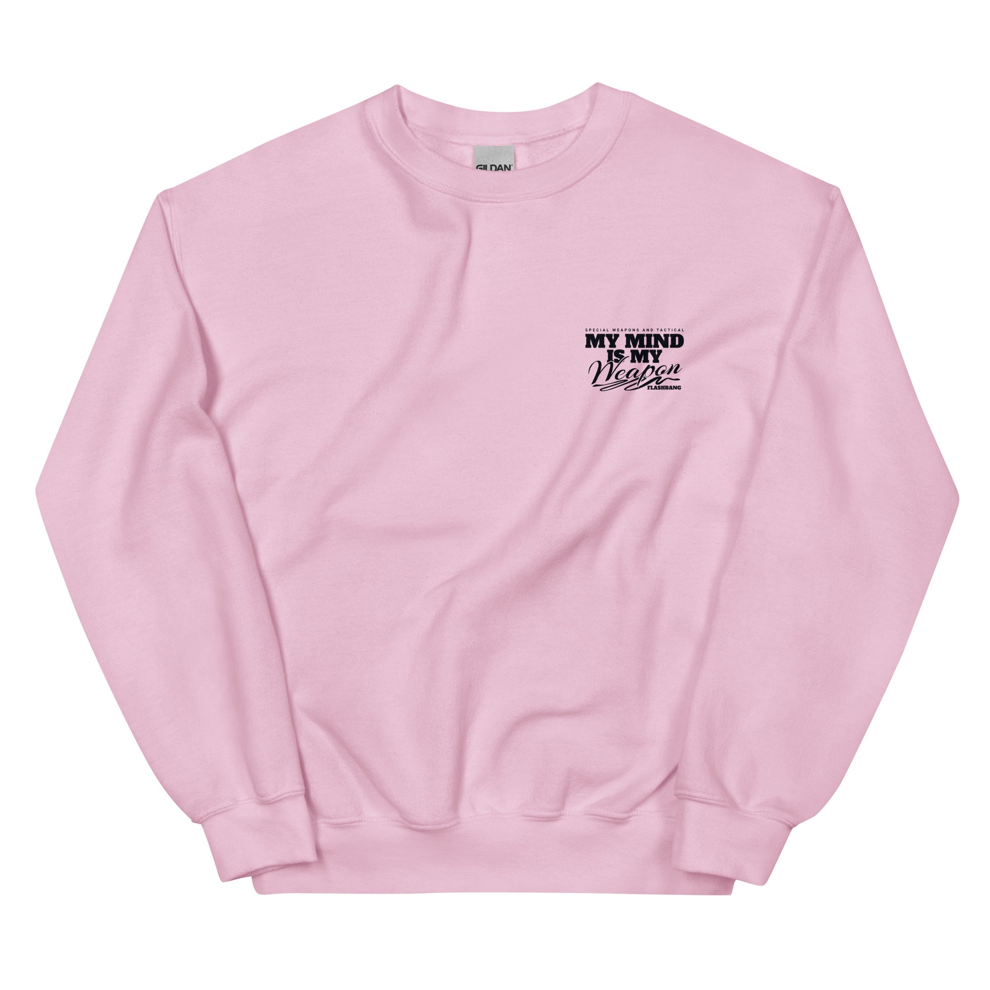 Pink sweatshirt with text on a white background