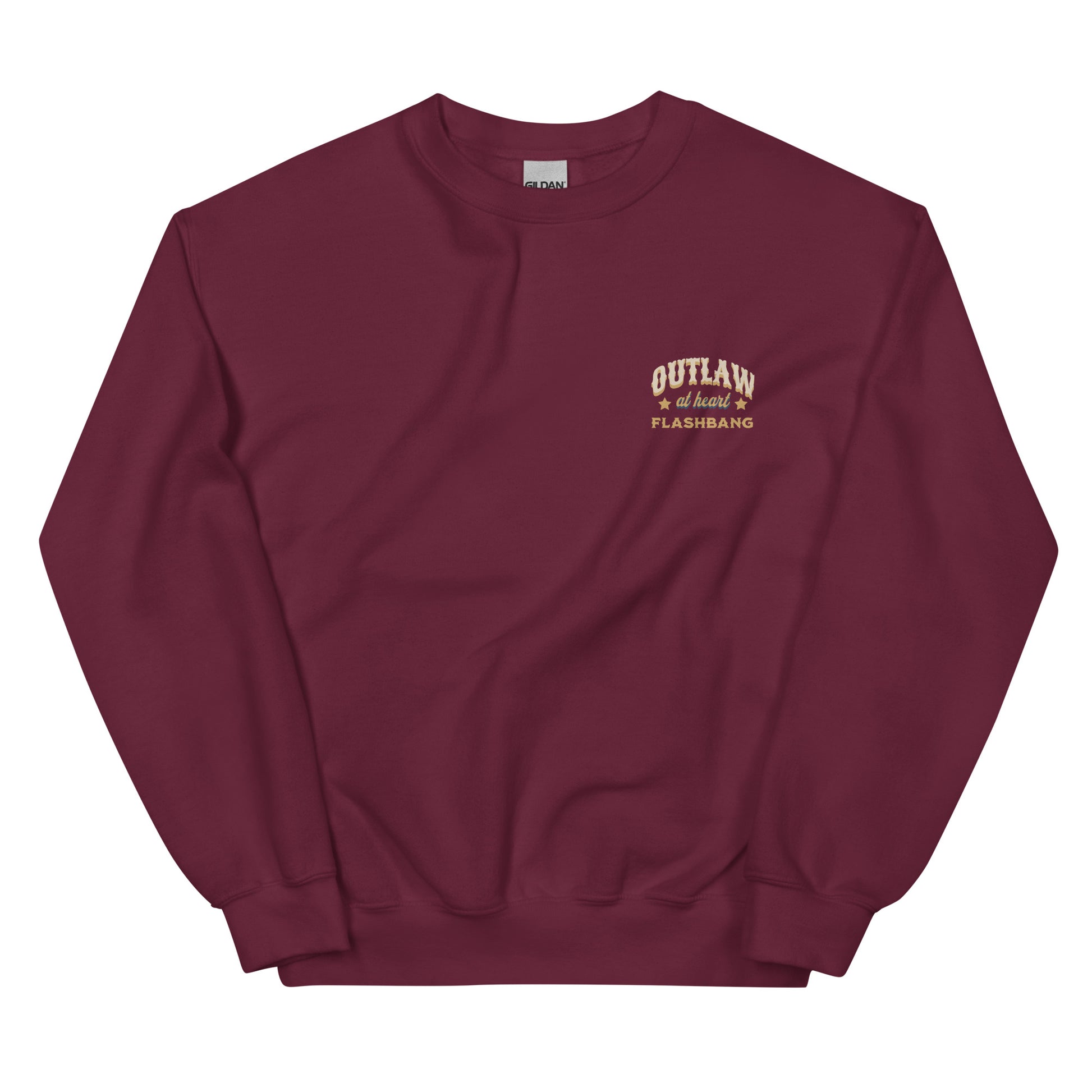 Maroon sweatshirt with text on a white background