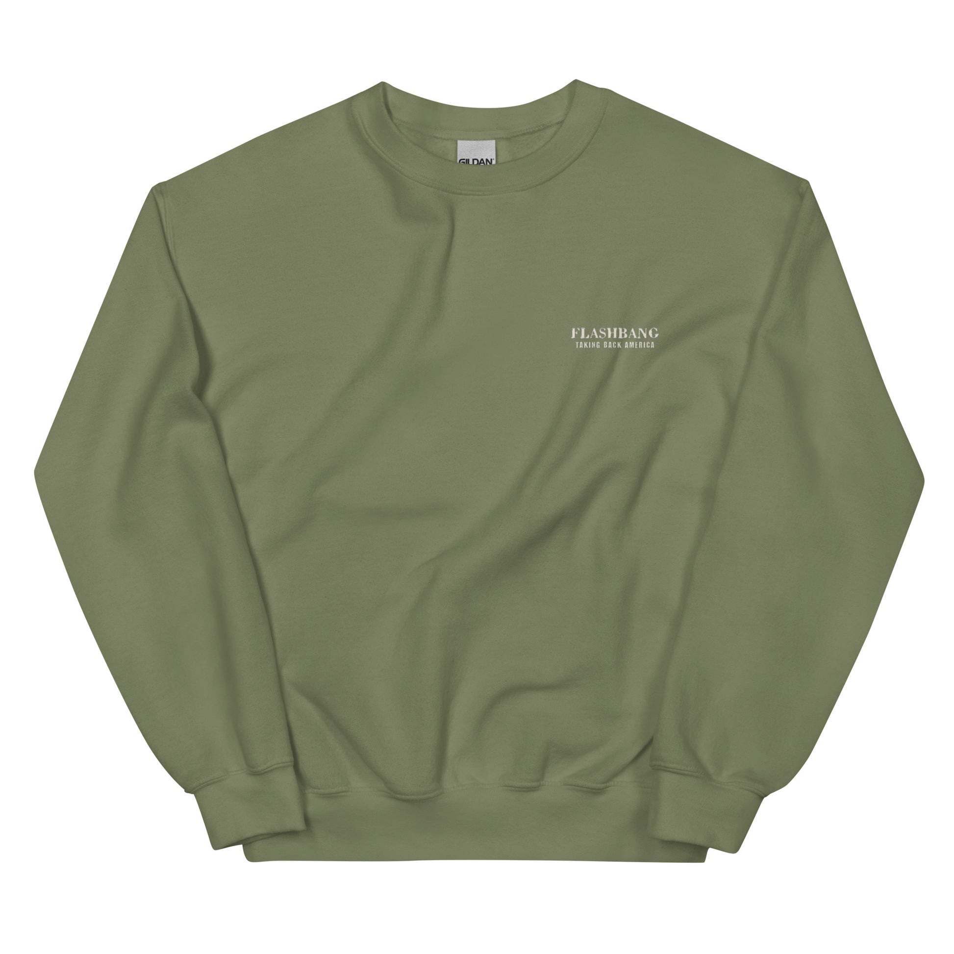 Green sweatshirt with a small logo on a white background