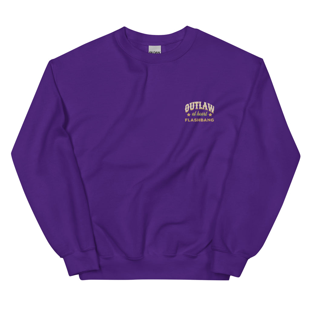 Purple sweatshirt with text on a white background