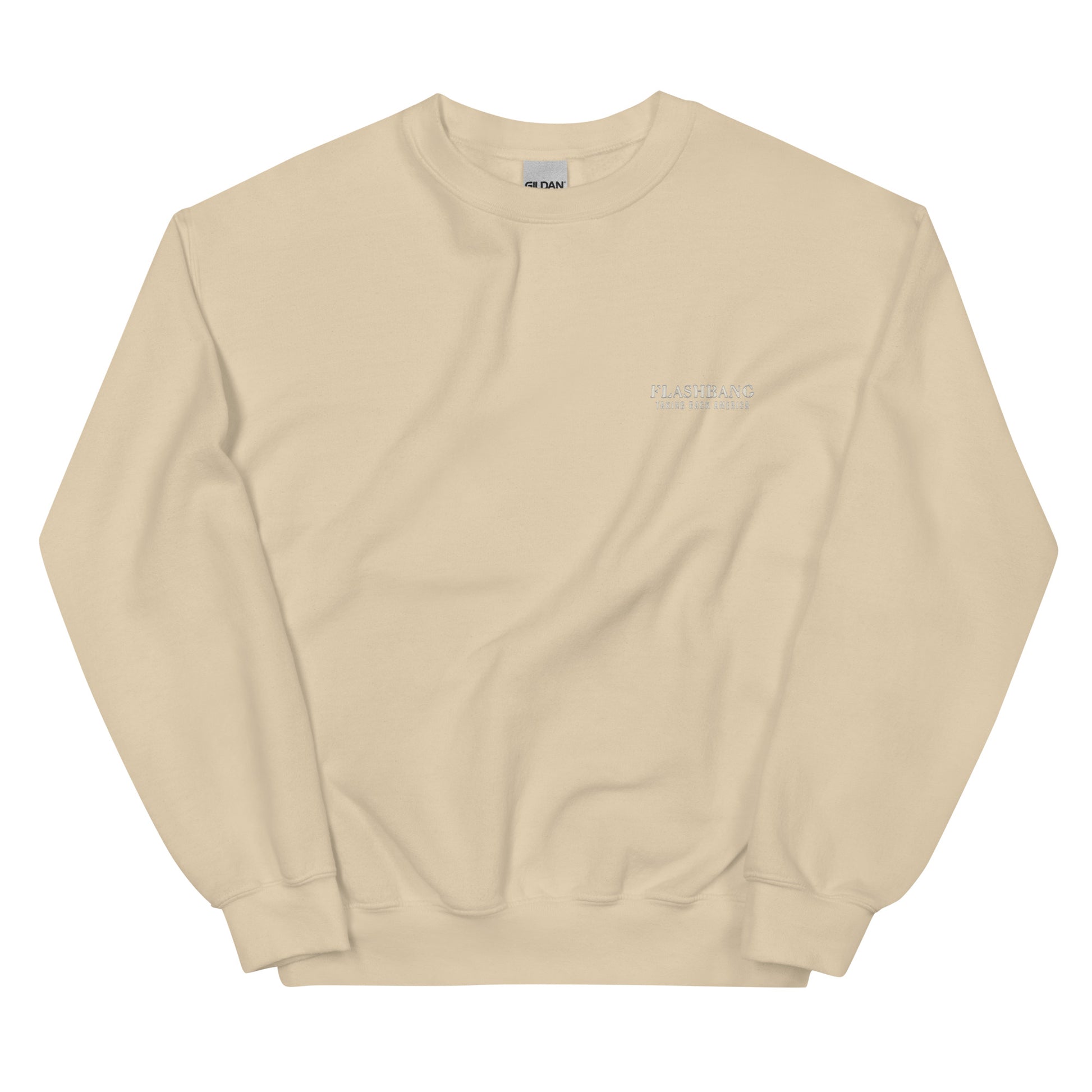 Beige sweatshirt with a brand logo on a white background