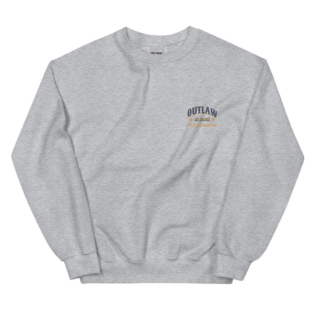 Ash sweatshirt with 'Outlaw' text on a white background