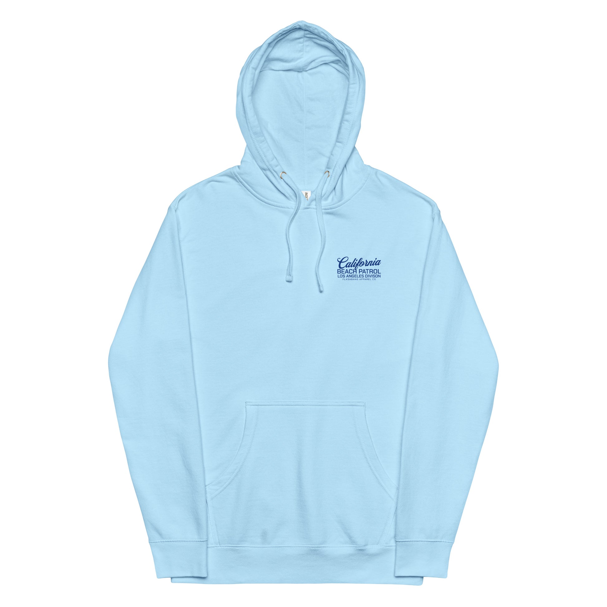 Light blue hoodie with 'California' text on a white background