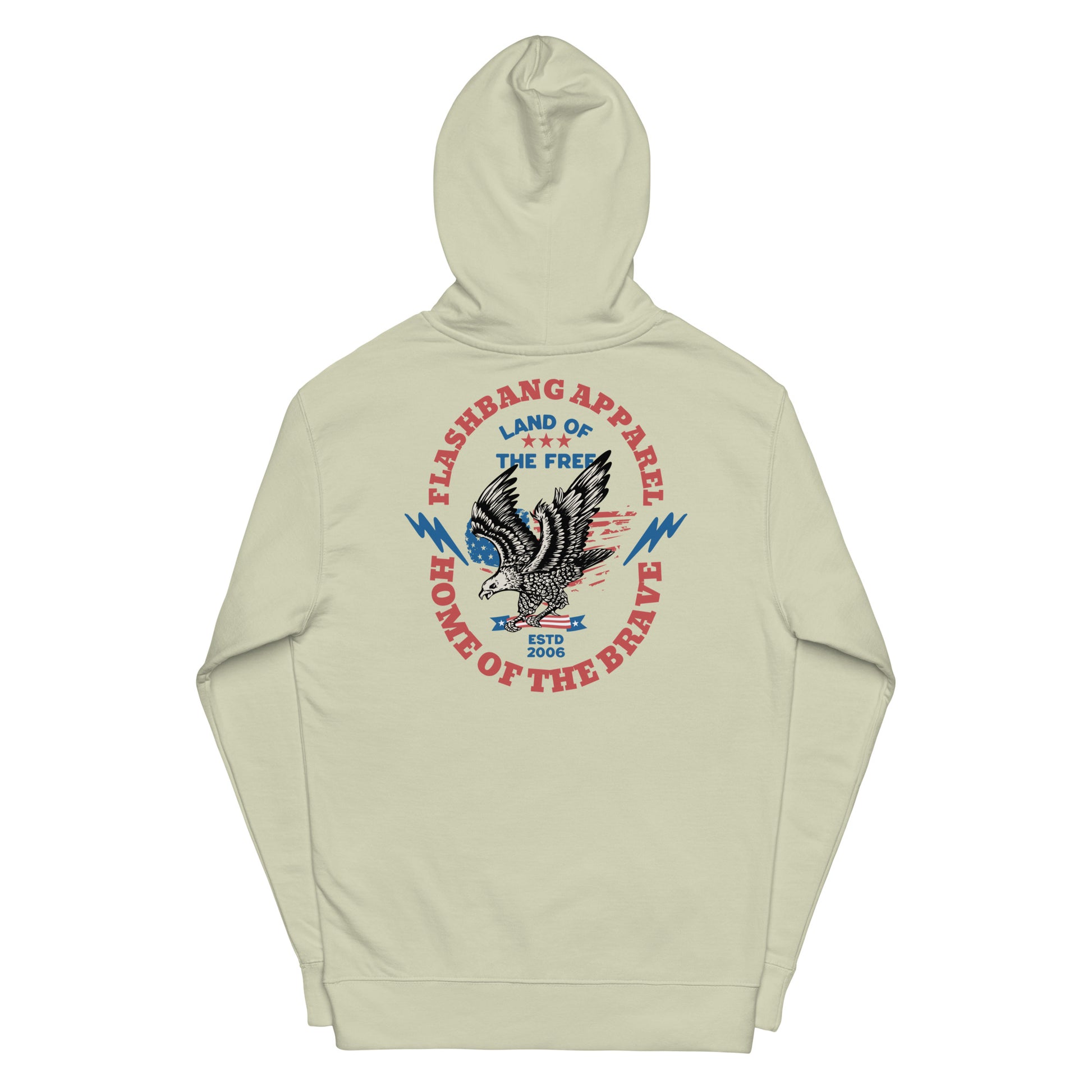Beige hoodie with graphic design on a white background
